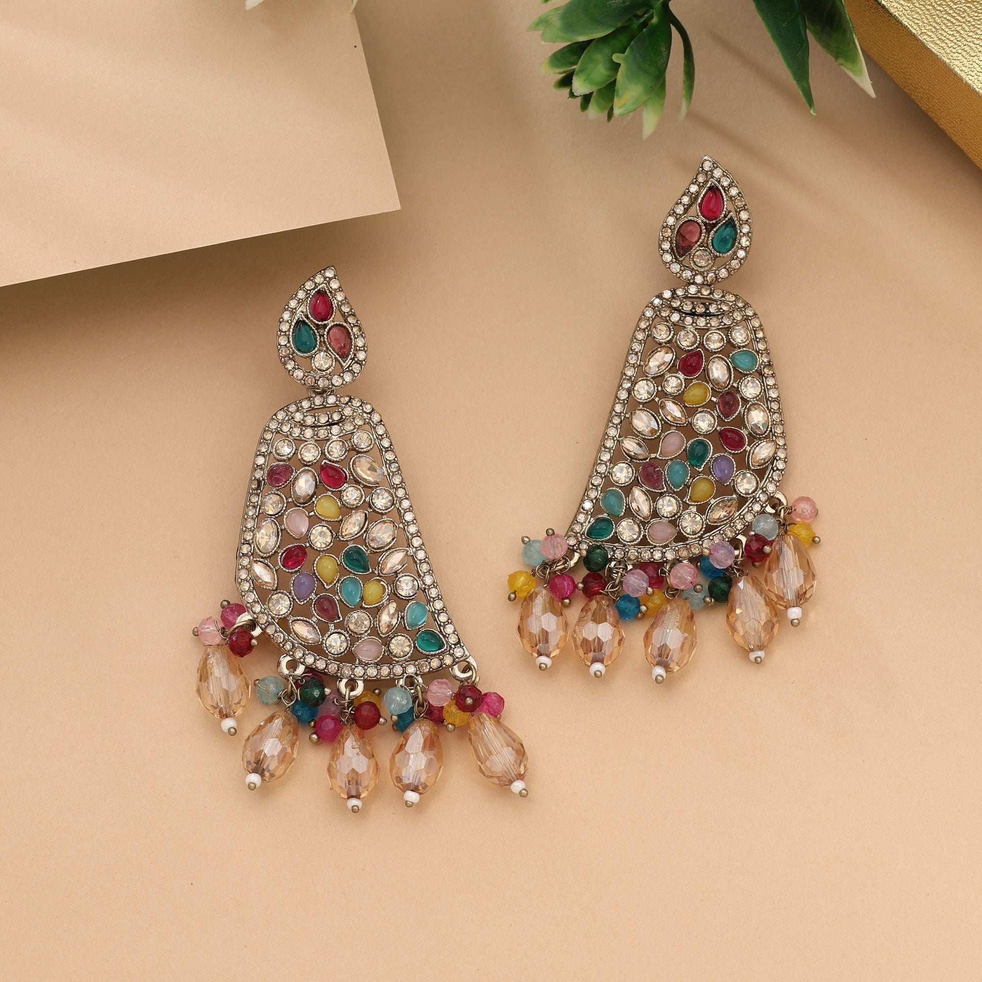 Multi Color Kundan Earrings With Fine Detailing For Cultural Celebrations