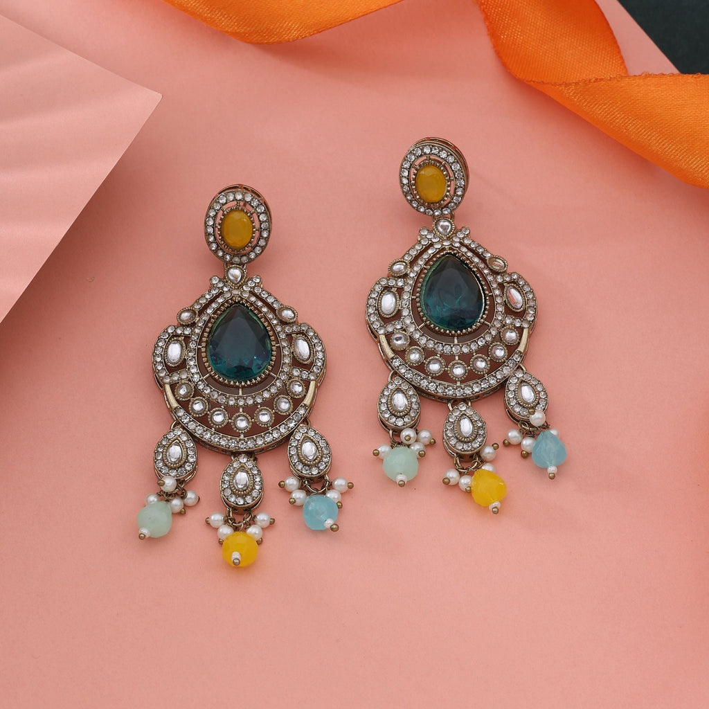 Colorful Multi Color Kundan Earrings With Vibrant Stones For Festive Occasions