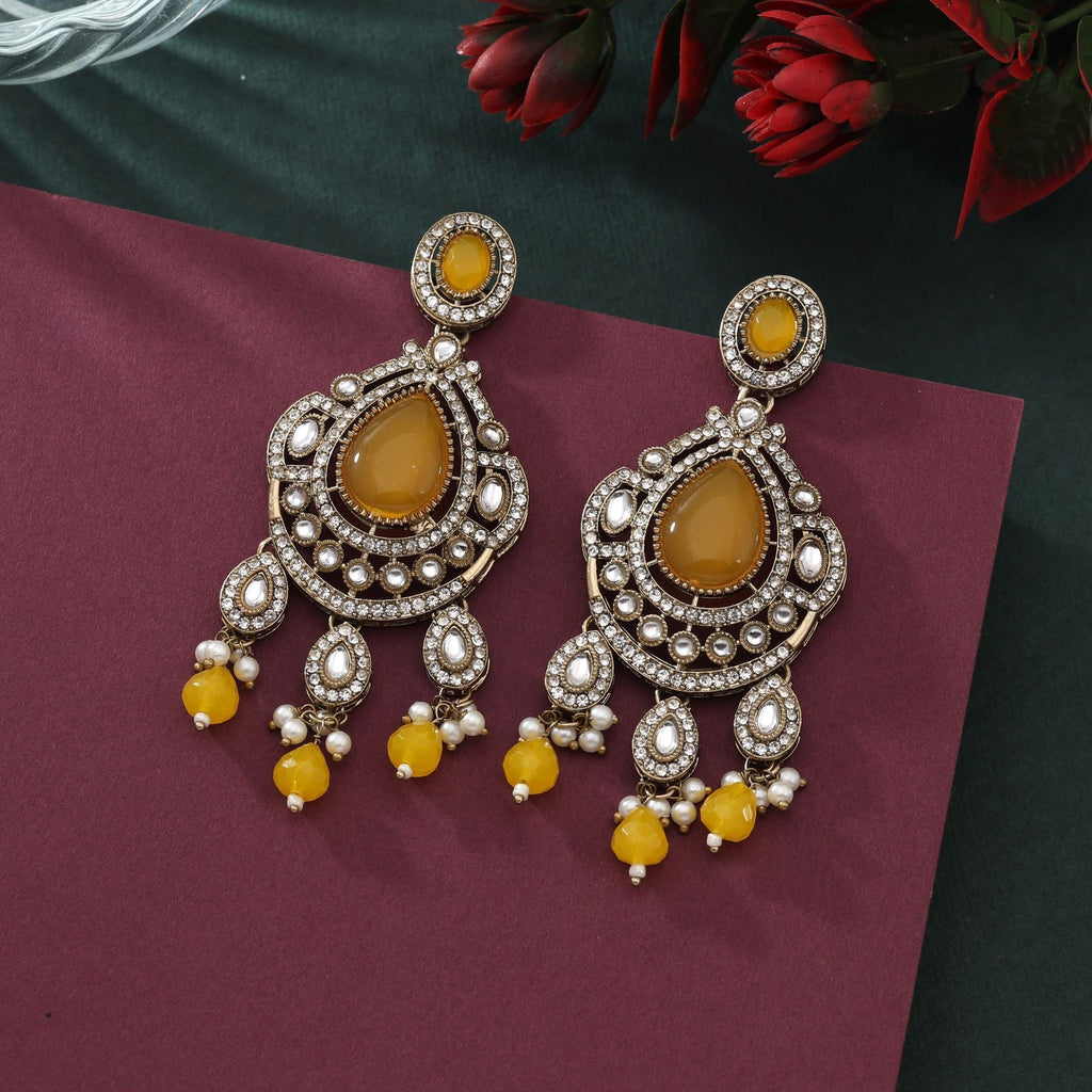 Bright Yellow Color Kundan Earrings For Chic Ethnic And Festive Styling