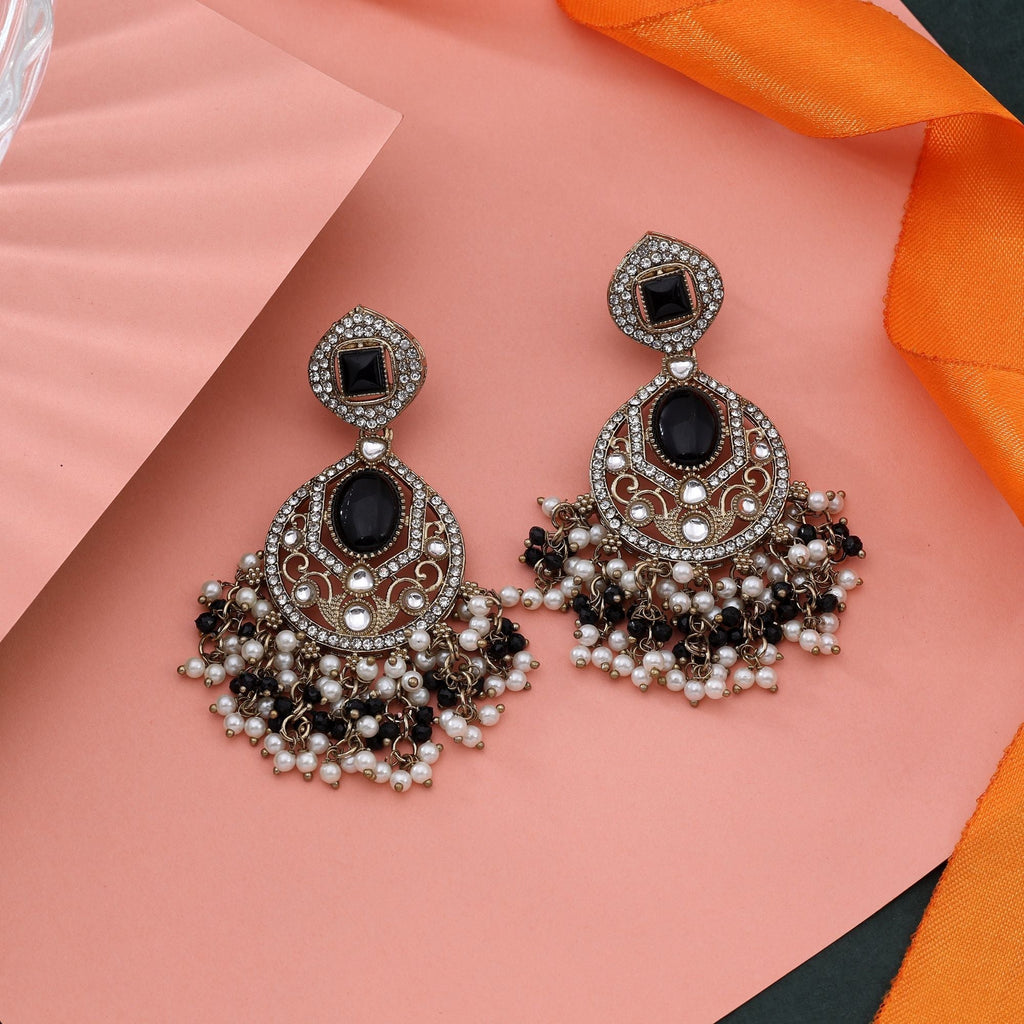 Elegant Black Color Kundan Earrings For Modern Festive Occasions