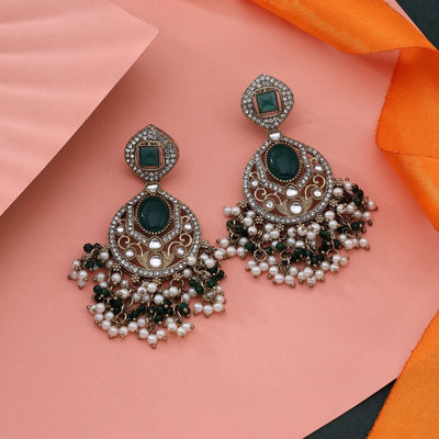 Graceful Green Color Kundan Earrings Perfect For Wedding And Festive Style