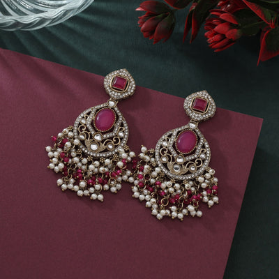 Gorgeous Rani Color Kundan Earrings For Traditional Bridal Look