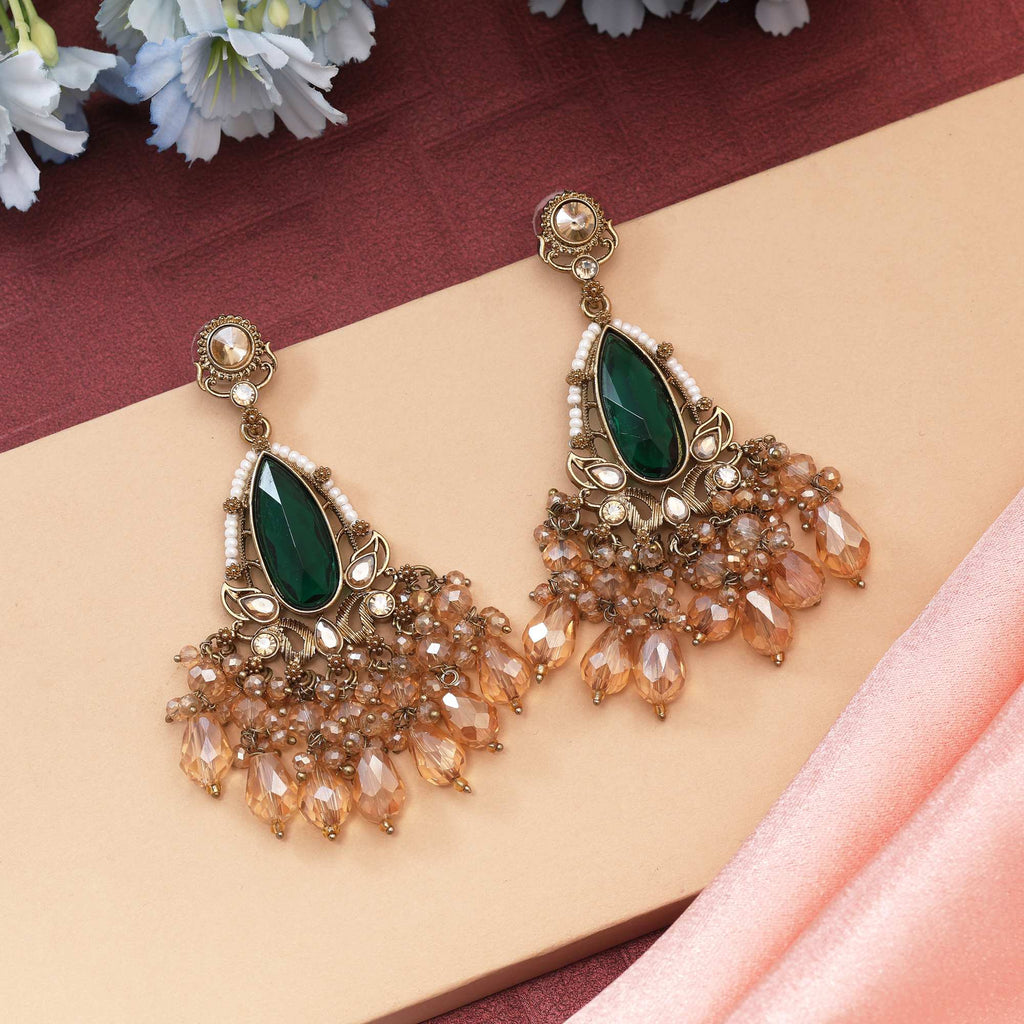 Green Color Kundan Earrings Designed With Intricate Handcrafted Details For Ethnic Fashion Lovers