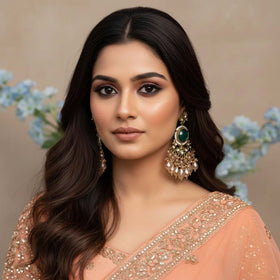 Green Color Kundan Earrings Featuring Premium Polished Kundan Stones For Wedding Looks