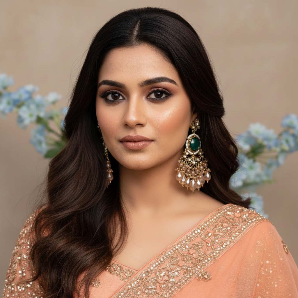 Green Color Kundan Earrings Featuring Premium Polished Kundan Stones For Wedding Looks