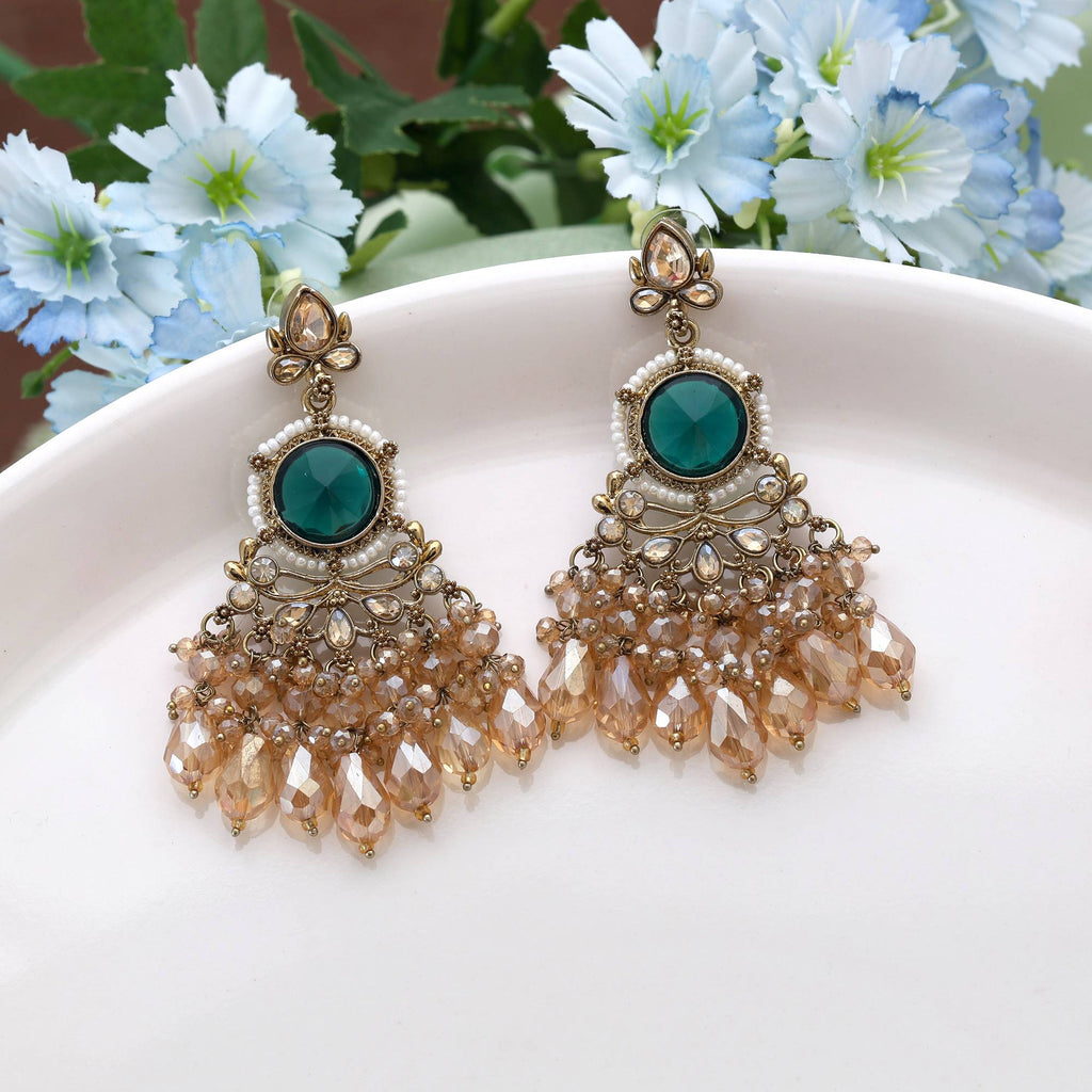 Green Color Kundan Earrings Featuring Premium Polished Kundan Stones For Wedding Looks