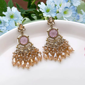 Light Purple Color Kundan Earrings Crafted With Soft Elegant Handmade Ethnic Kundan Detailing