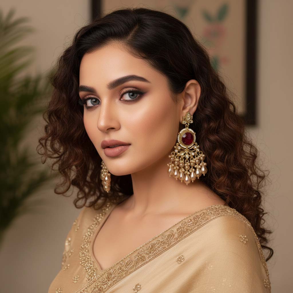 Maroon Color Kundan Earrings Designed With Classic Bridal Inspired Kundan Craftwork Style