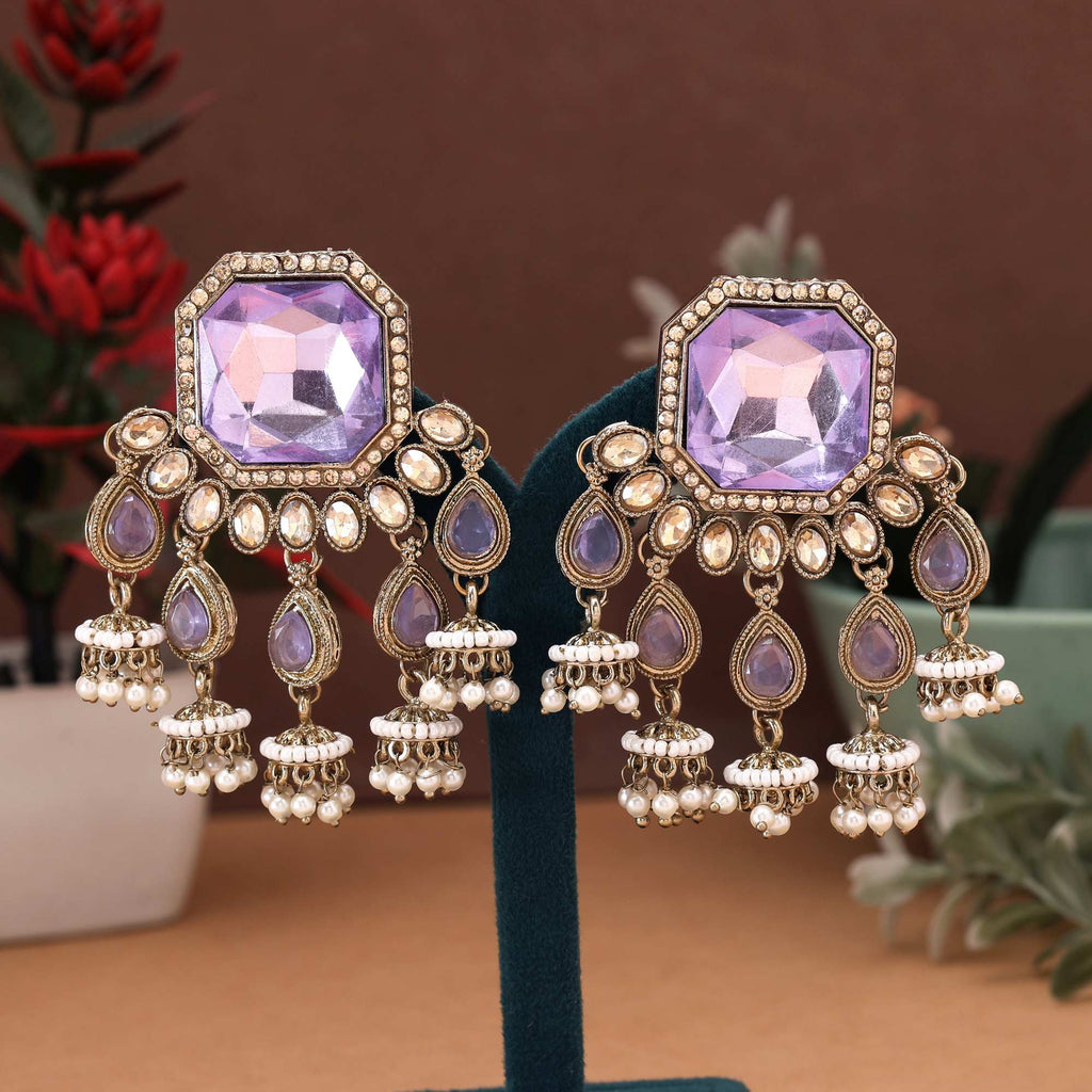 Light Purple Color Kundan Earrings Crafted With Graceful Pastel Handmade Kundan Art Details