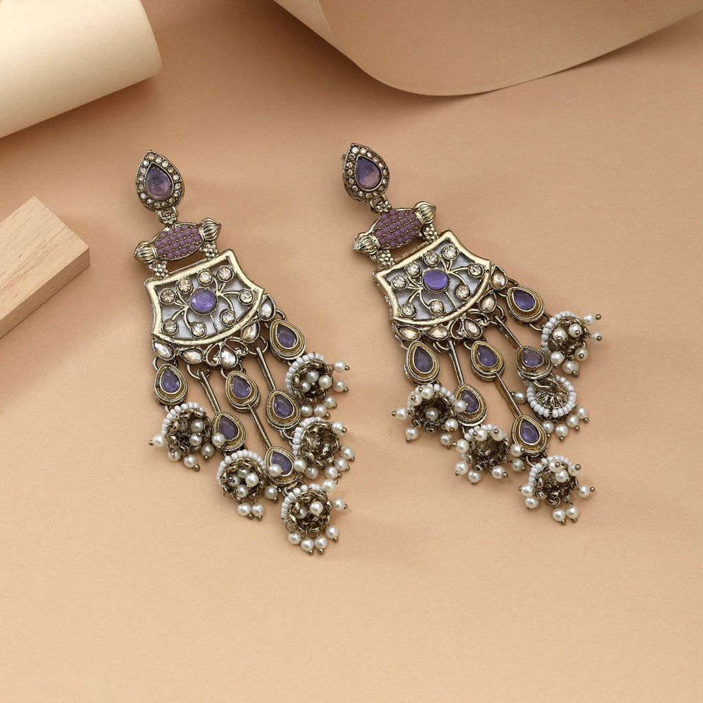 Light Purple Color Kundan Earrings Featuring Graceful Pastel Handmade Stones For Ethnic Styling