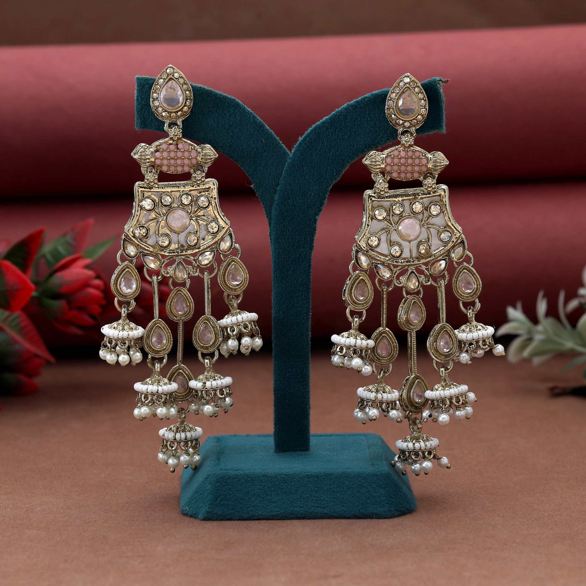 Pink Color Kundan Earrings Crafted With Beautiful Handcrafted Kundan Work For Women’S Fashion