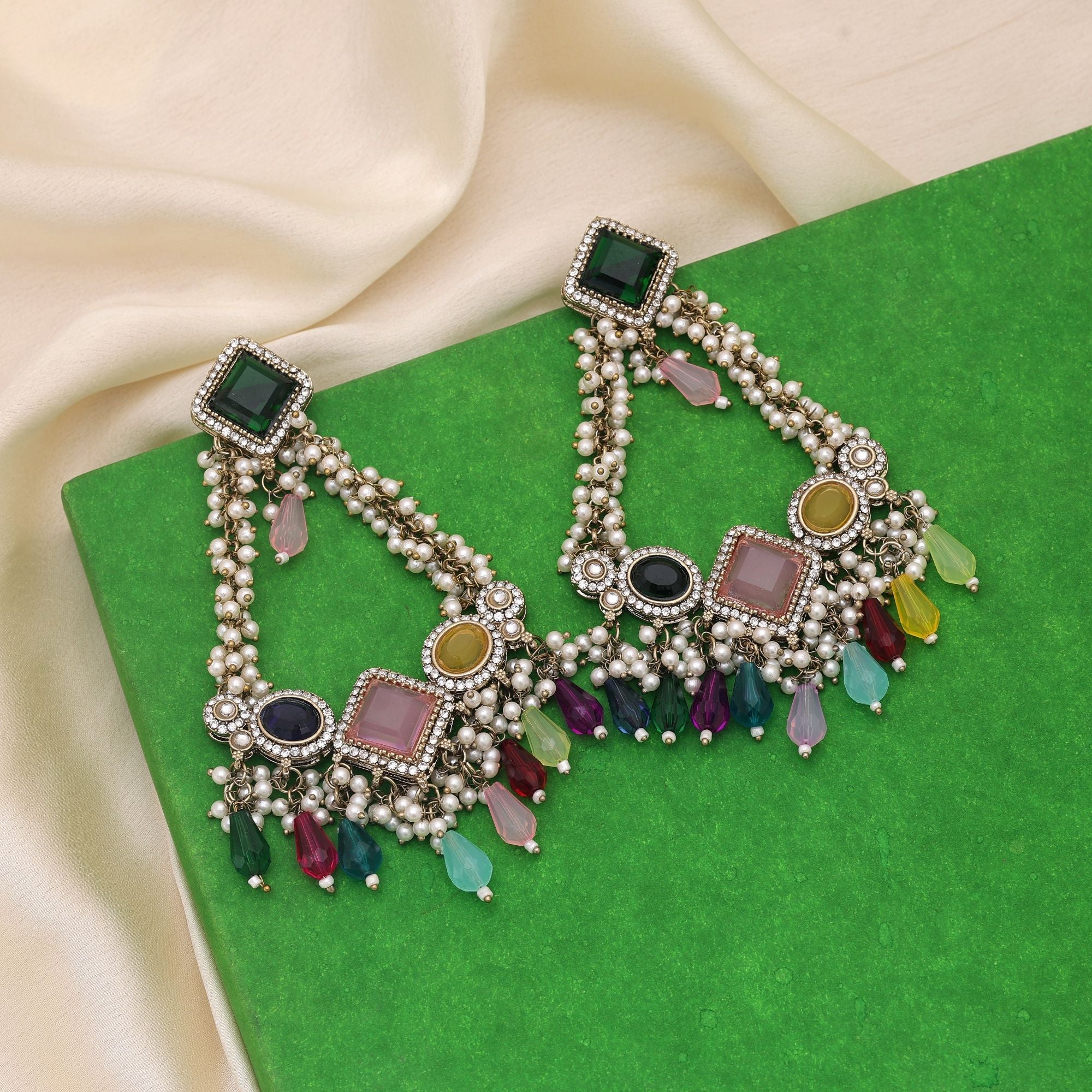 Assorted Color Kundan Earrings Designed For Versatile Festive Styling