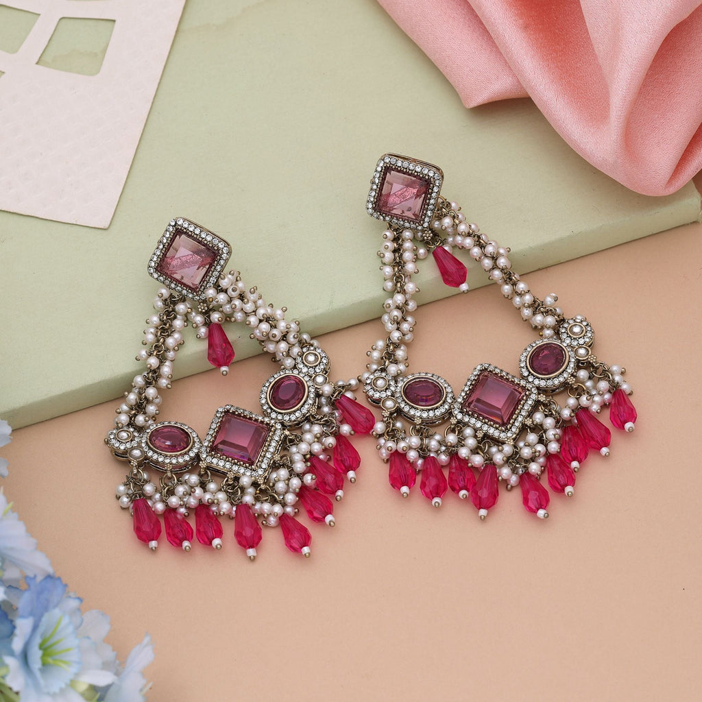 Rani Color Kundan Earrings Crafted For Royal Bridal And Party Looks