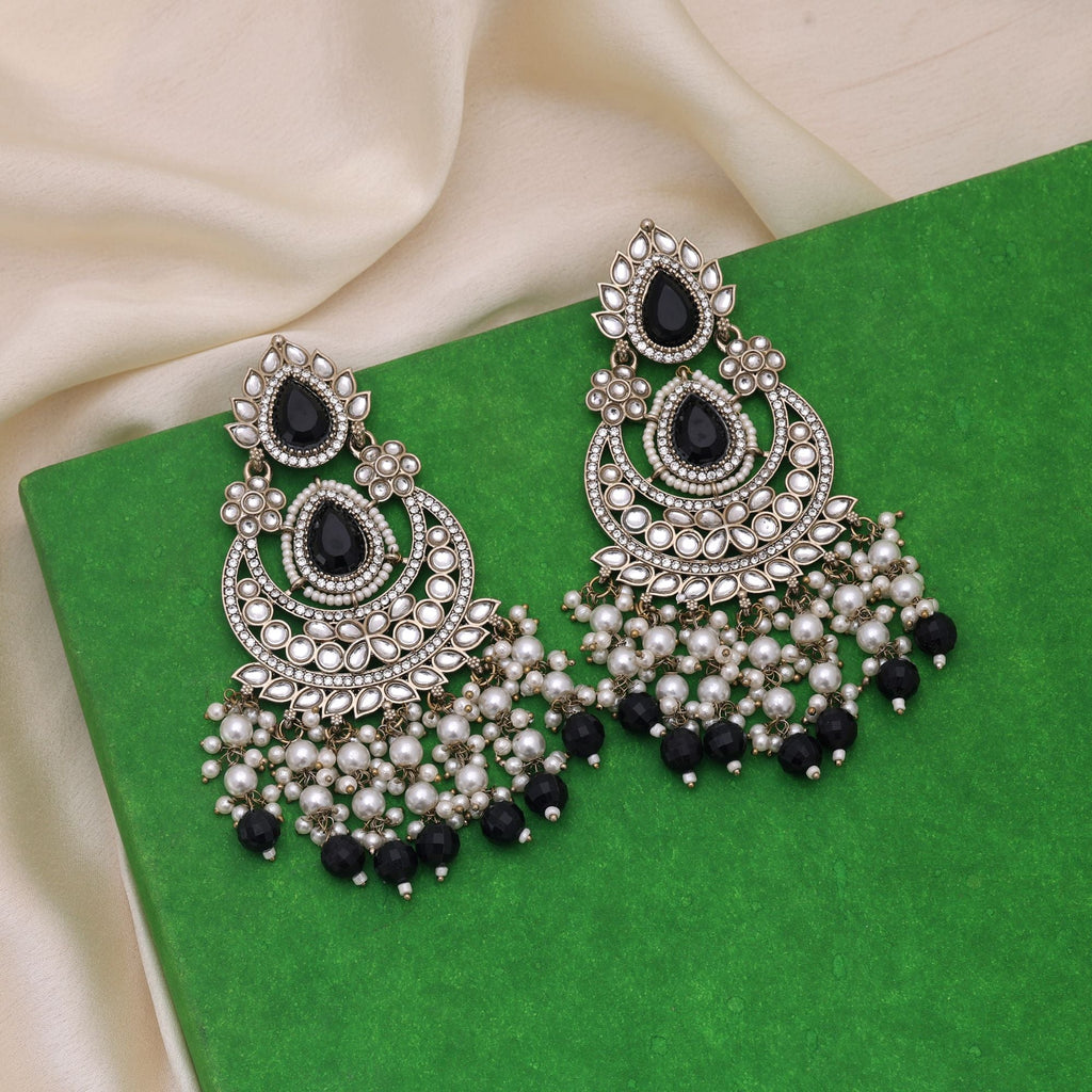 Black Color Kundan Earrings Featuring Bold Contrast And Premium Finish