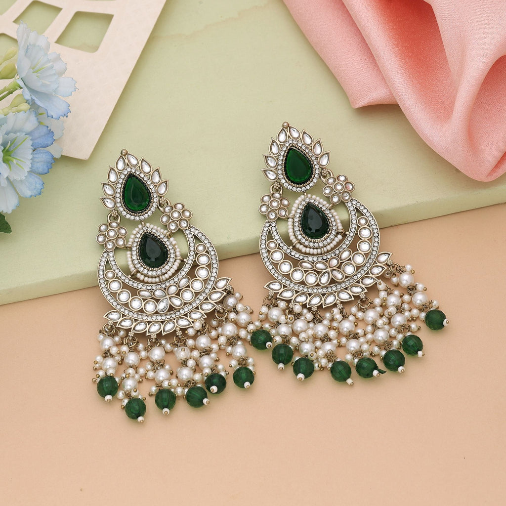 Green Color Kundan Earrings Designed To Complement Ethnic Outfits