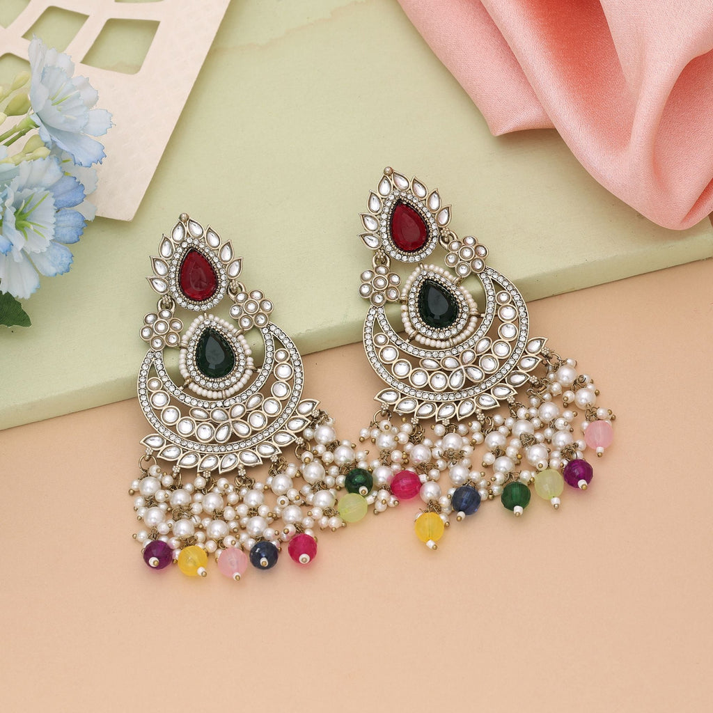 Maroon & Green Color Kundan Earrings With Classic Festive Elegance