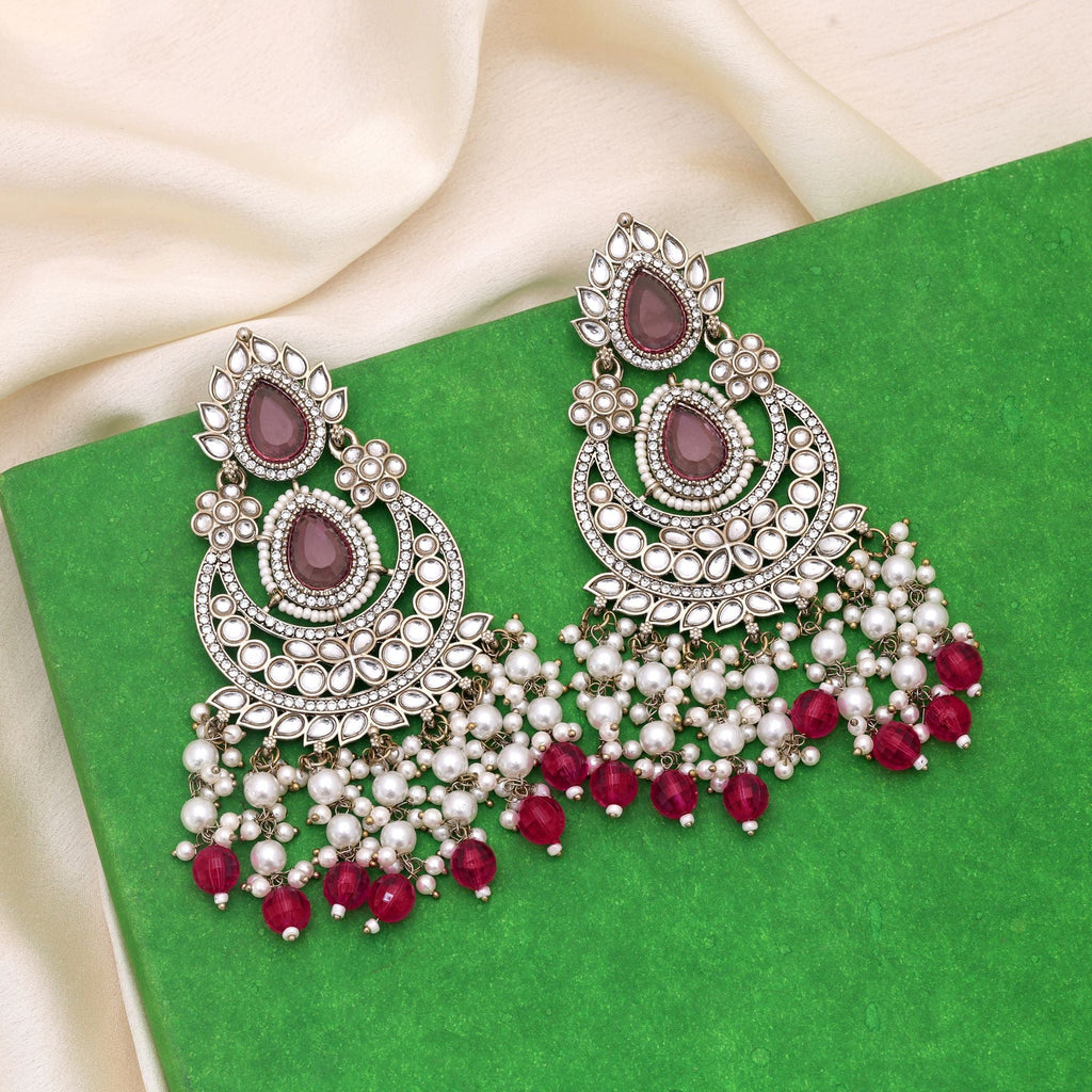 Rani Color Kundan Earrings Offering Royal Shine And Festive Beauty