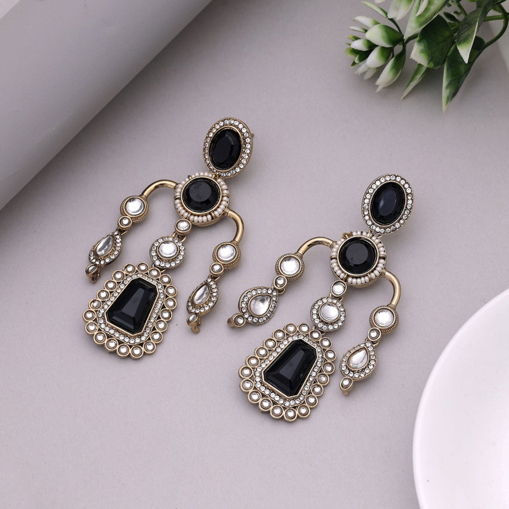 Black Color Kundan Earrings Designed For Bold Festive Fashion Lovers