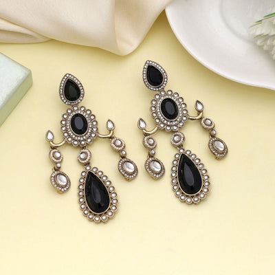 Black Color Kundan Earrings Crafted For Contemporary Ethnic Styling