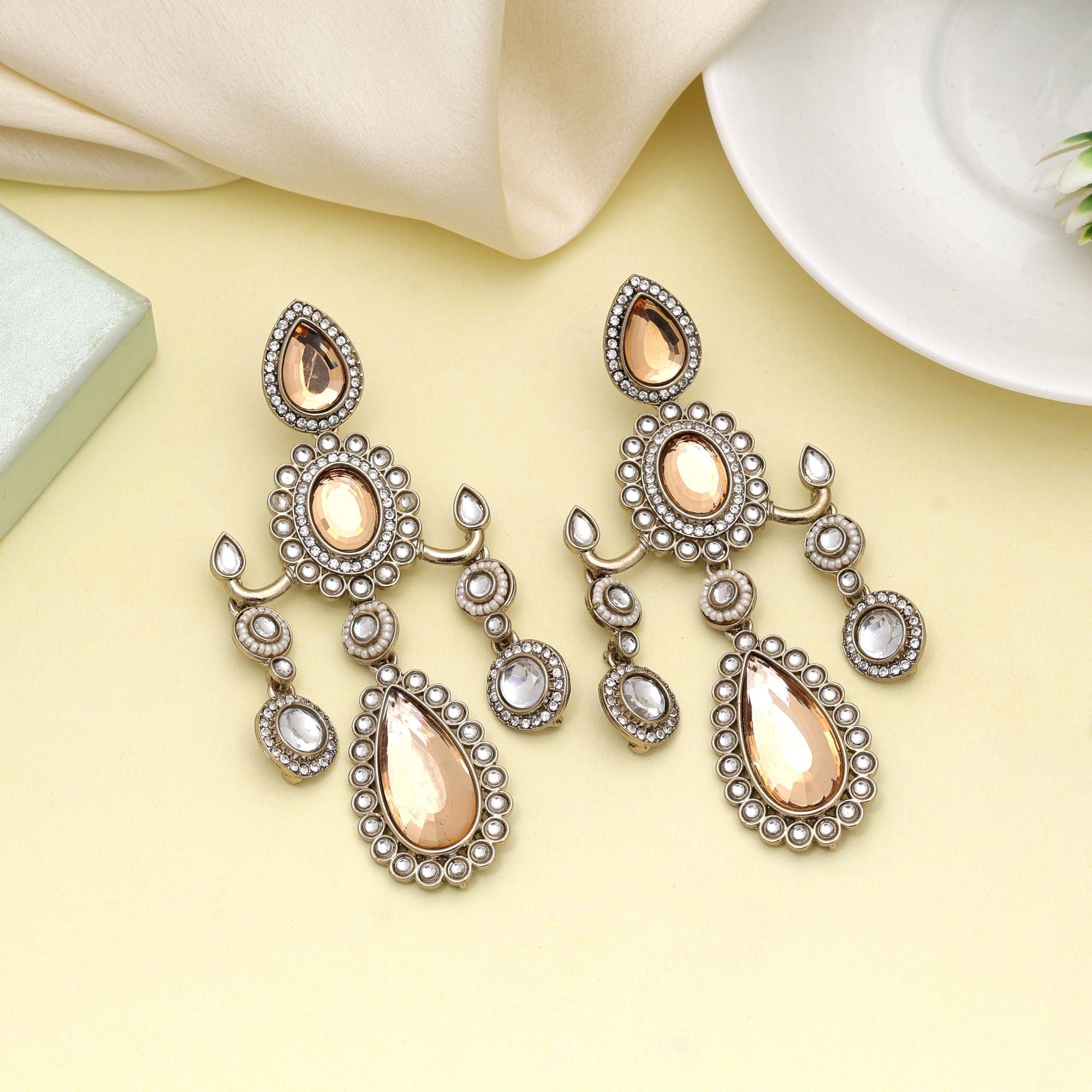 Gold Color Kundan Earrings With Classic Design And Festive Shine