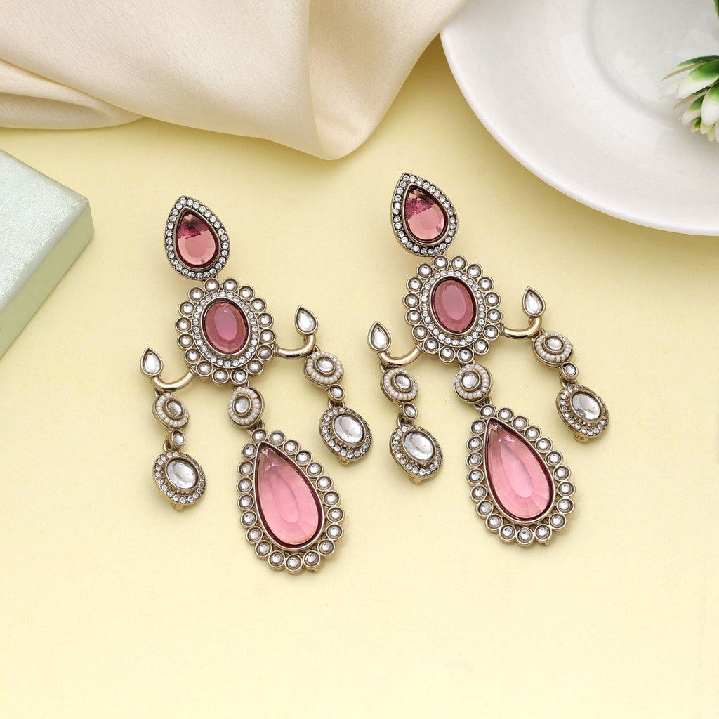 Magenta Color Kundan Earrings Designed For Bold Festive Looks