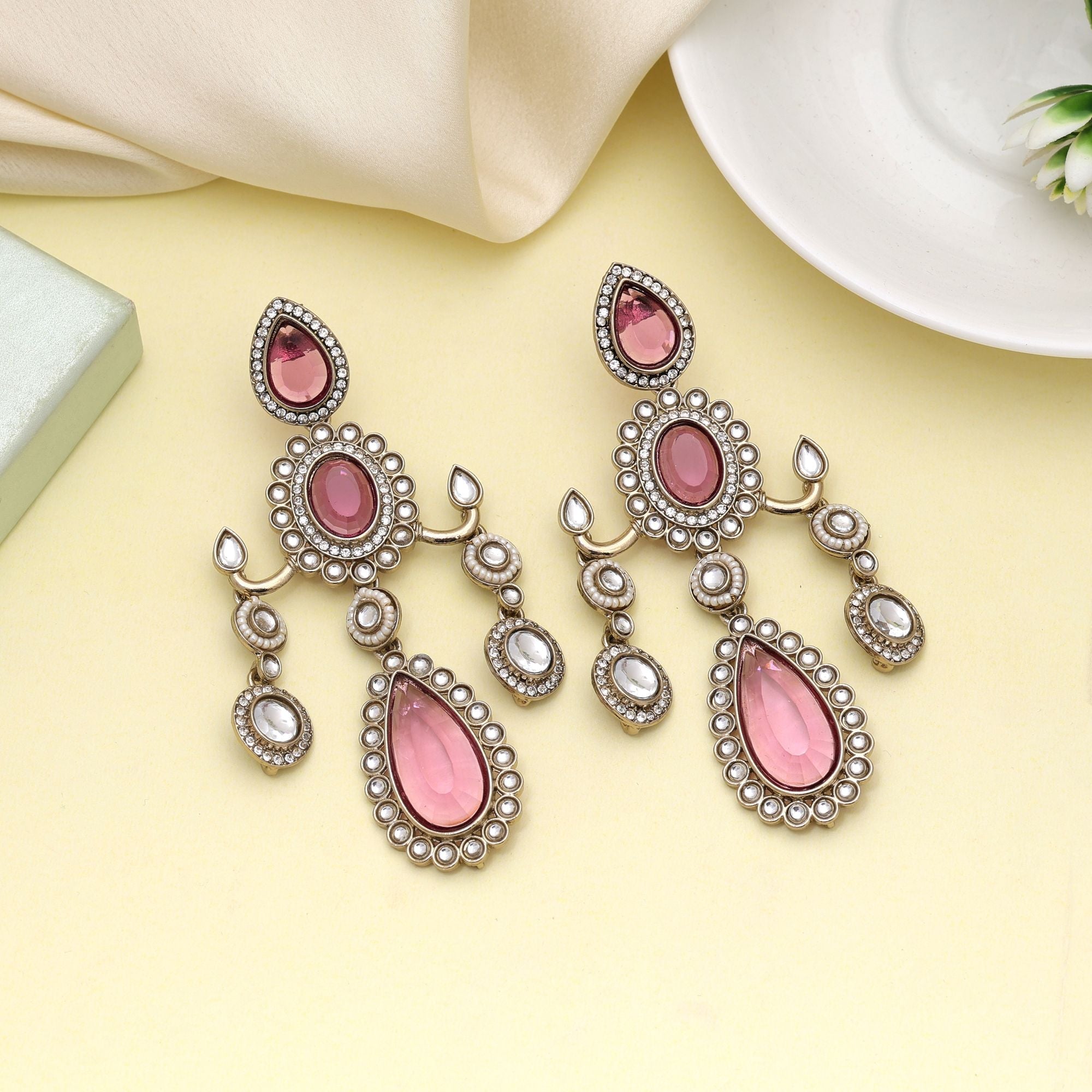 Magenta Color Kundan Earrings Designed For Bold Festive Looks