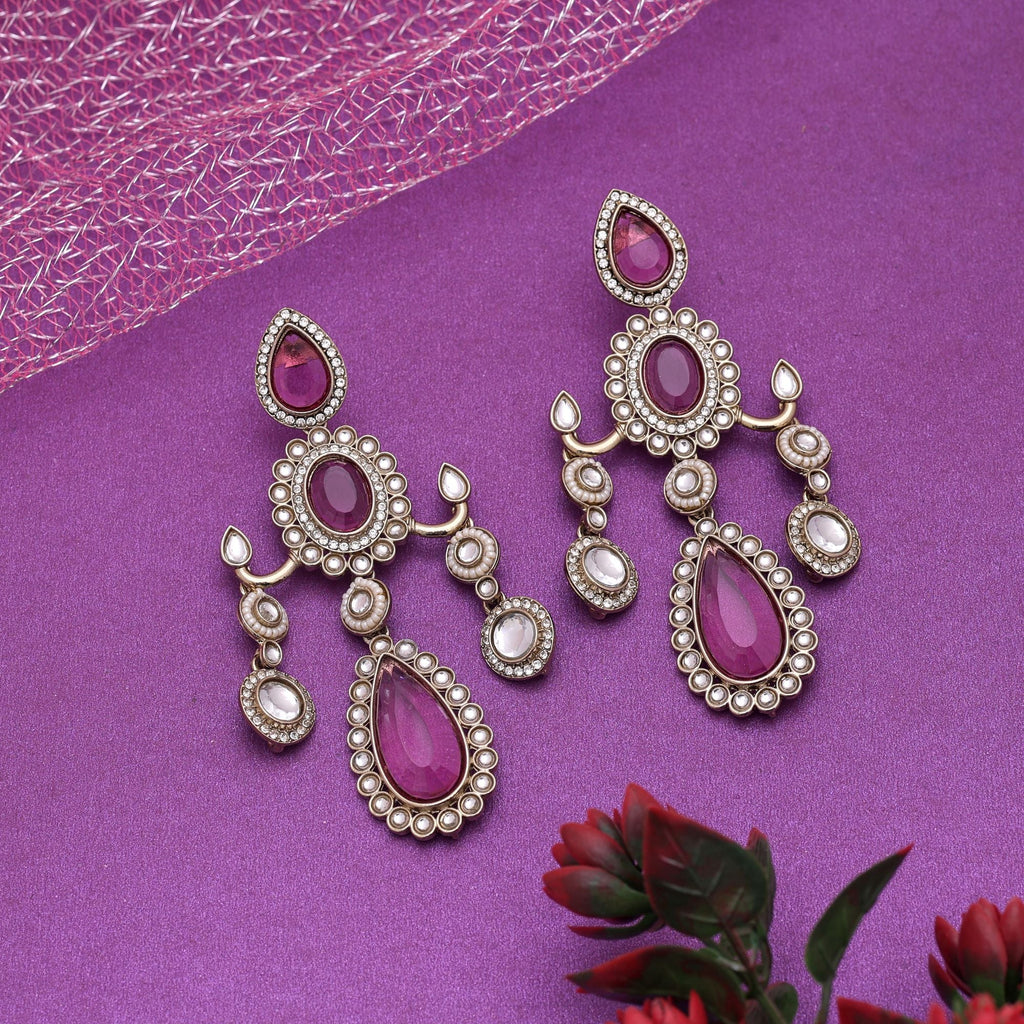Magenta Color Kundan Earrings Designed For Bold Festive Looks