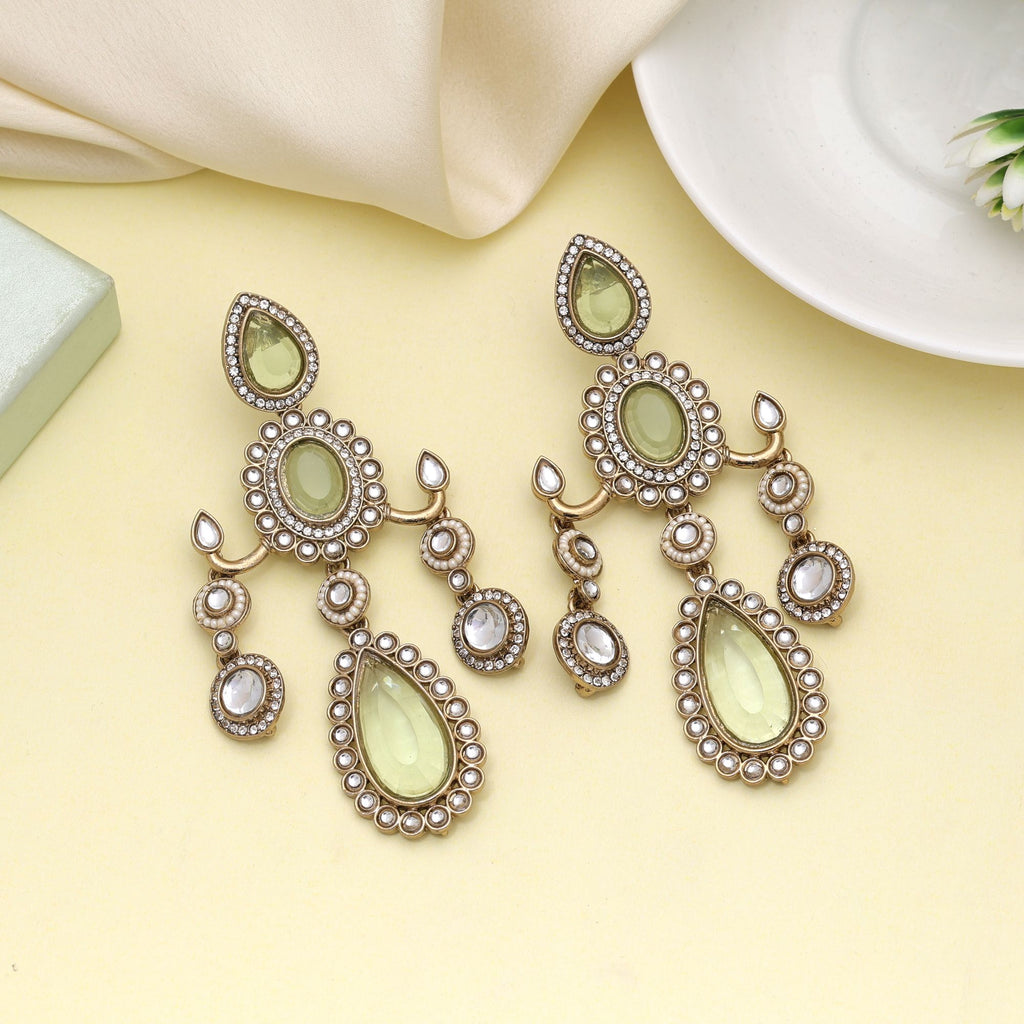 Pista Green Color Kundan Earrings Inspired By Soft Traditional Tones