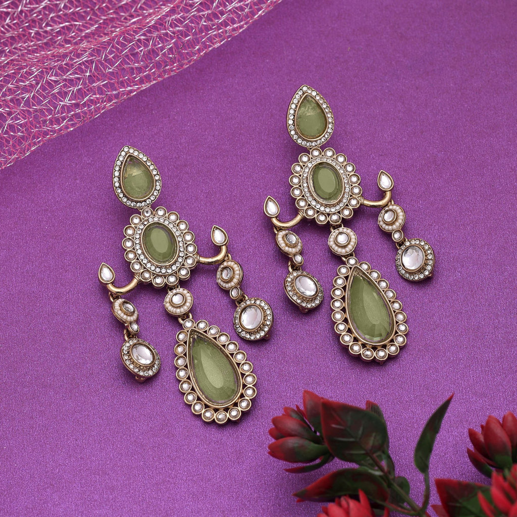 Pista Green Color Kundan Earrings Inspired By Soft Traditional Tones