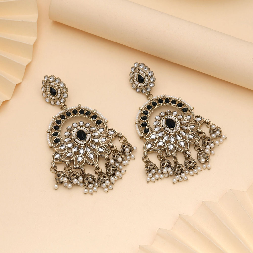Black Color Kundan Earrings Featuring Premium Finish And Bold Style