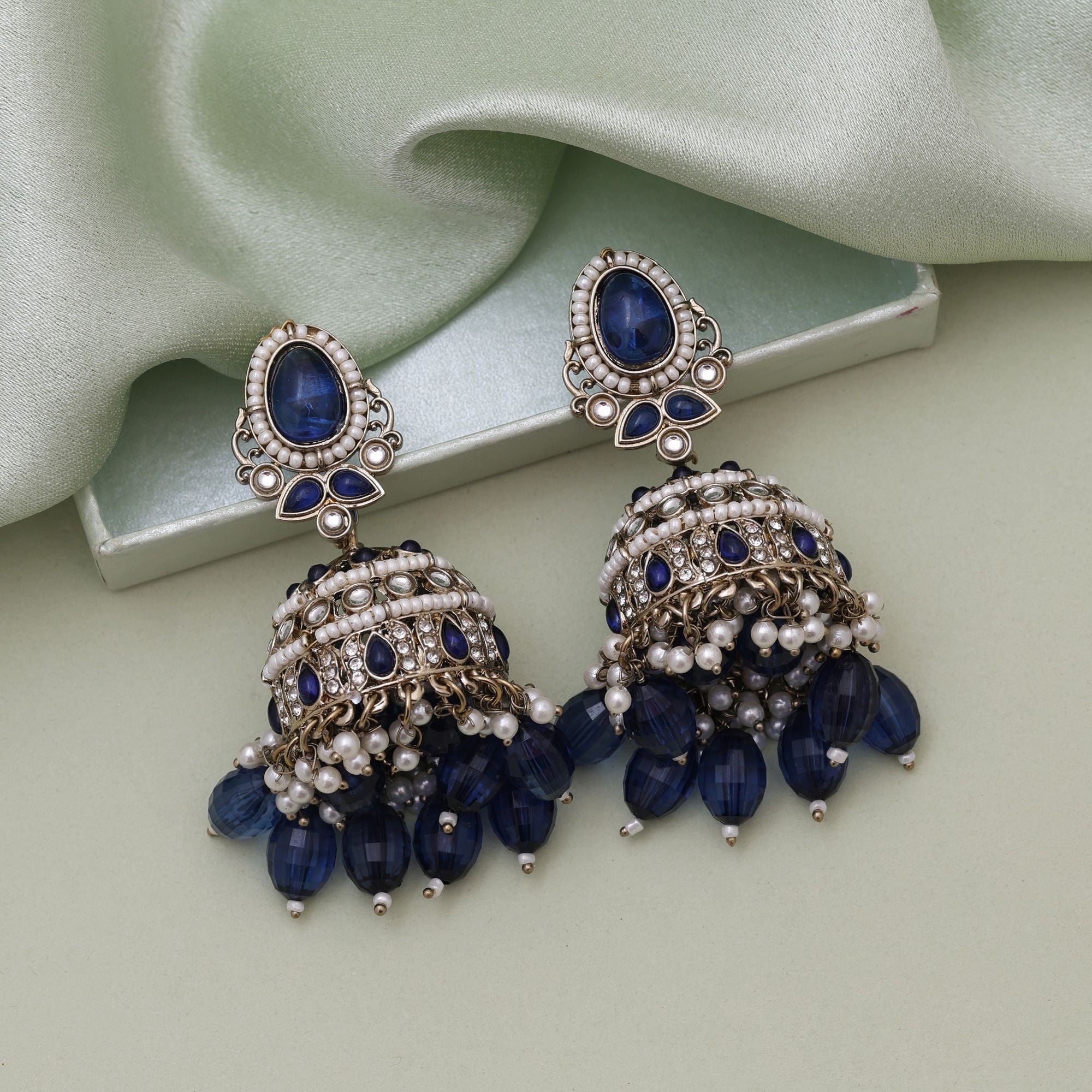 Blue Color Kundan Earrings – Elegant Style