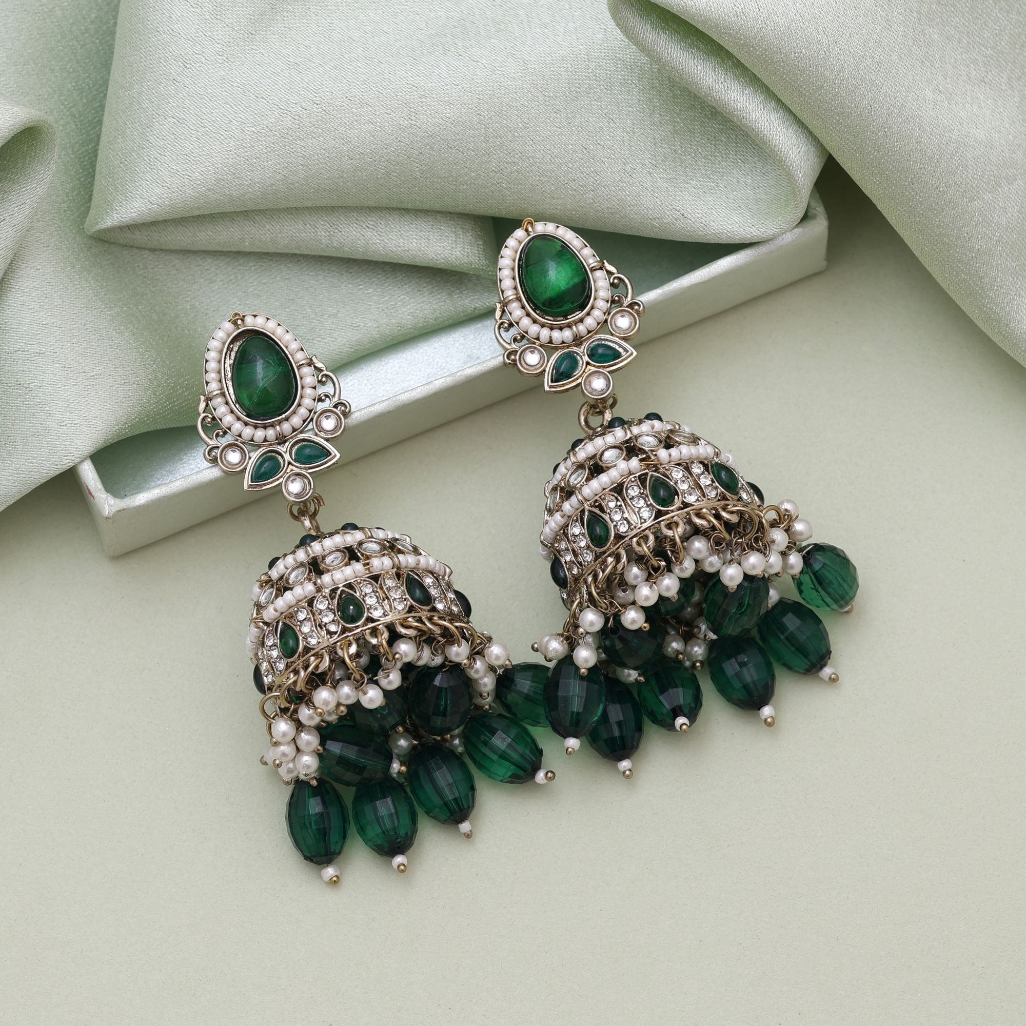 Green Color Kundan Earrings – Matching Tikka Style