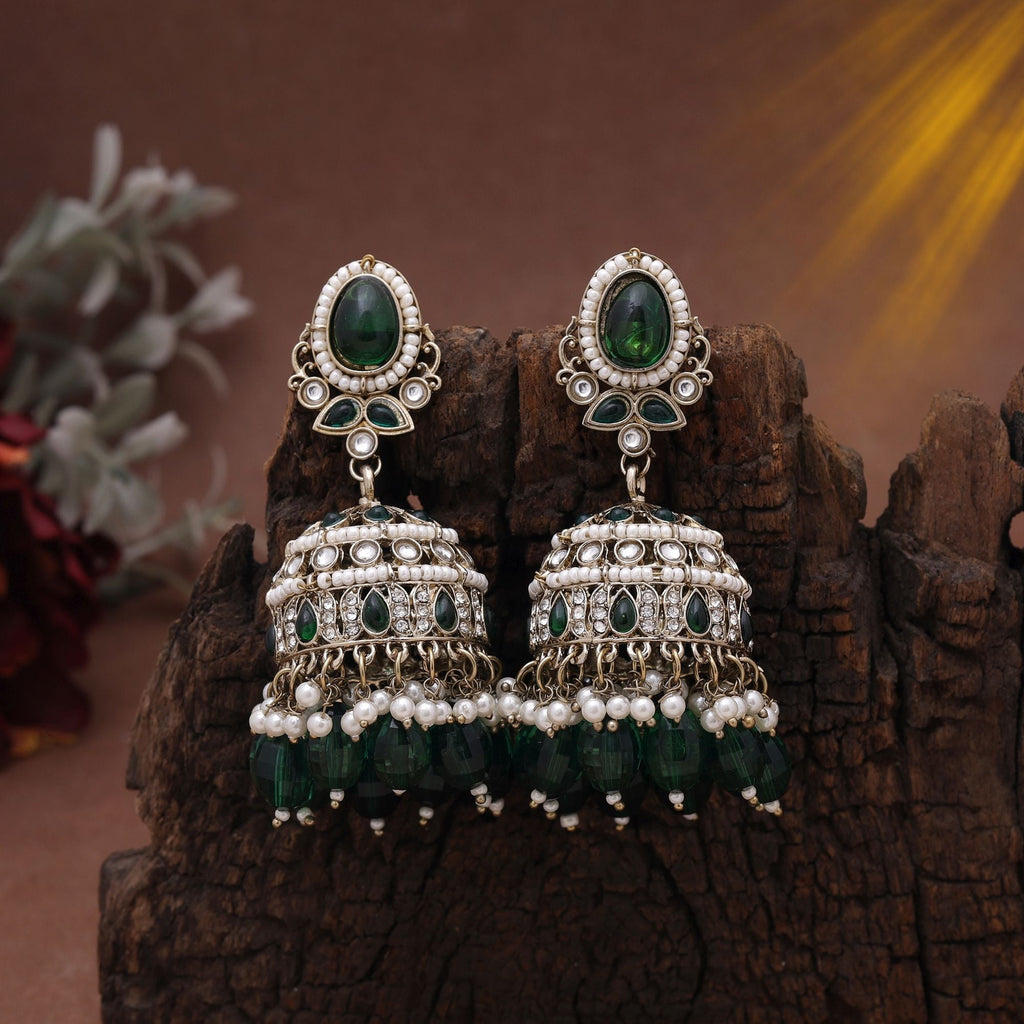 Green Color Kundan Earrings – Matching Tikka Style
