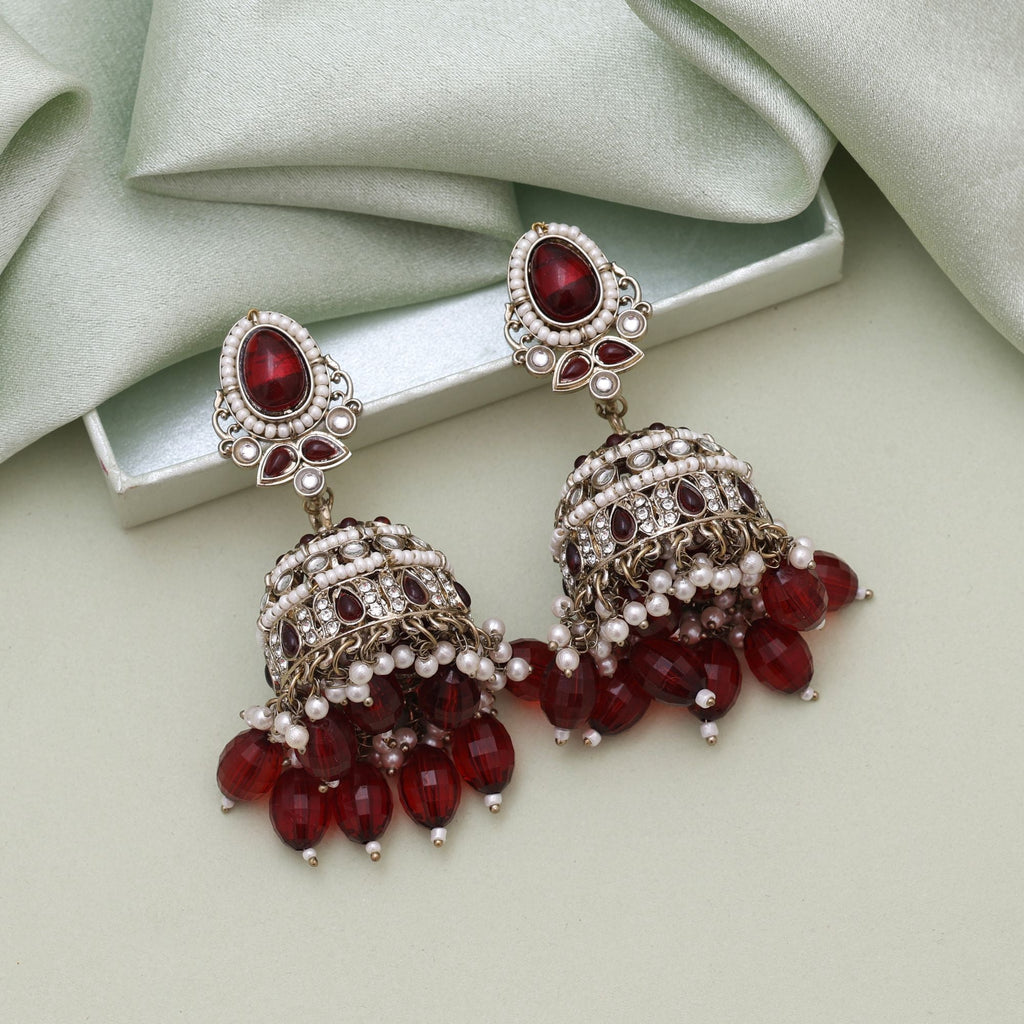 Maroon Color Kundan Earrings – Festive Style