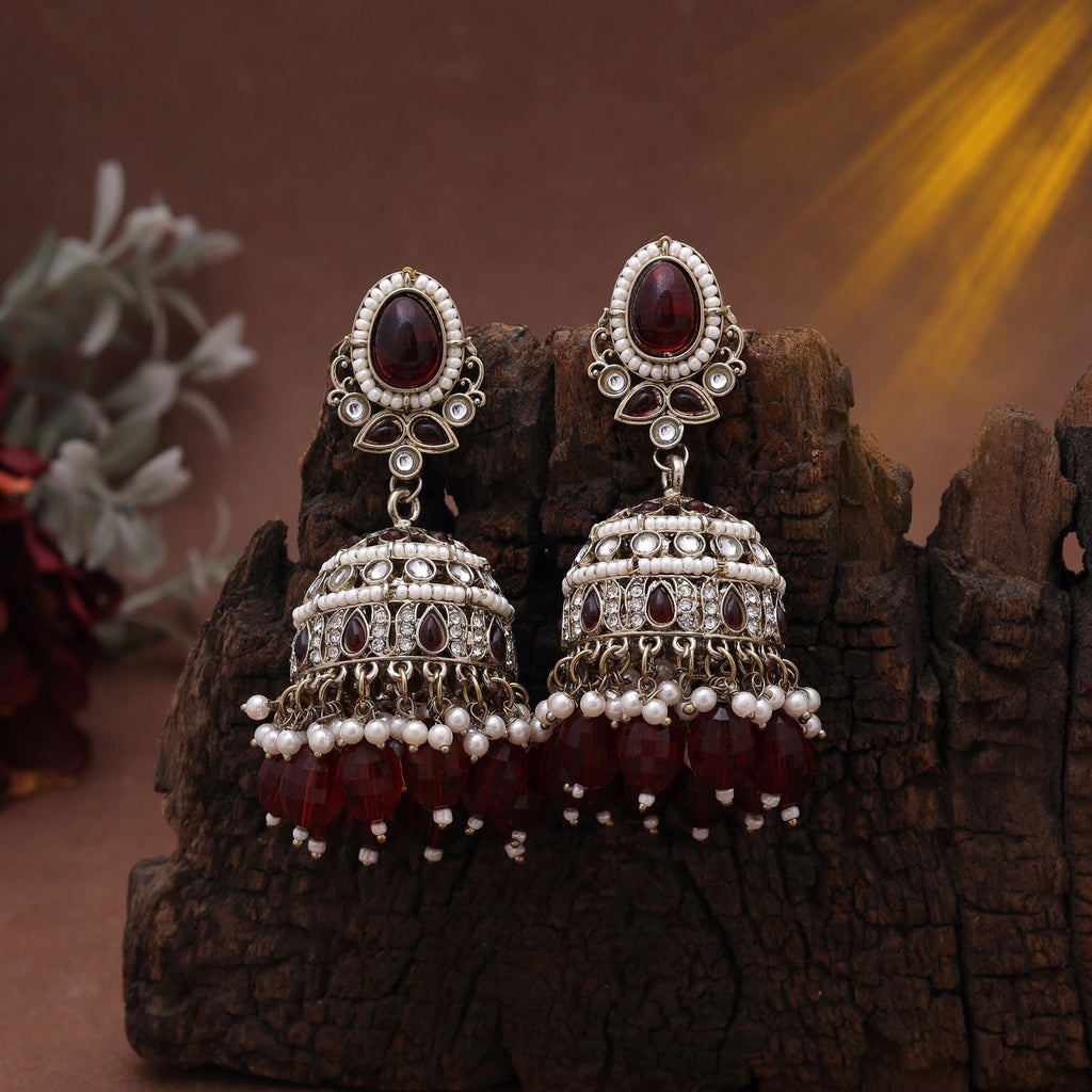 Maroon Color Kundan Earrings – Festive Style