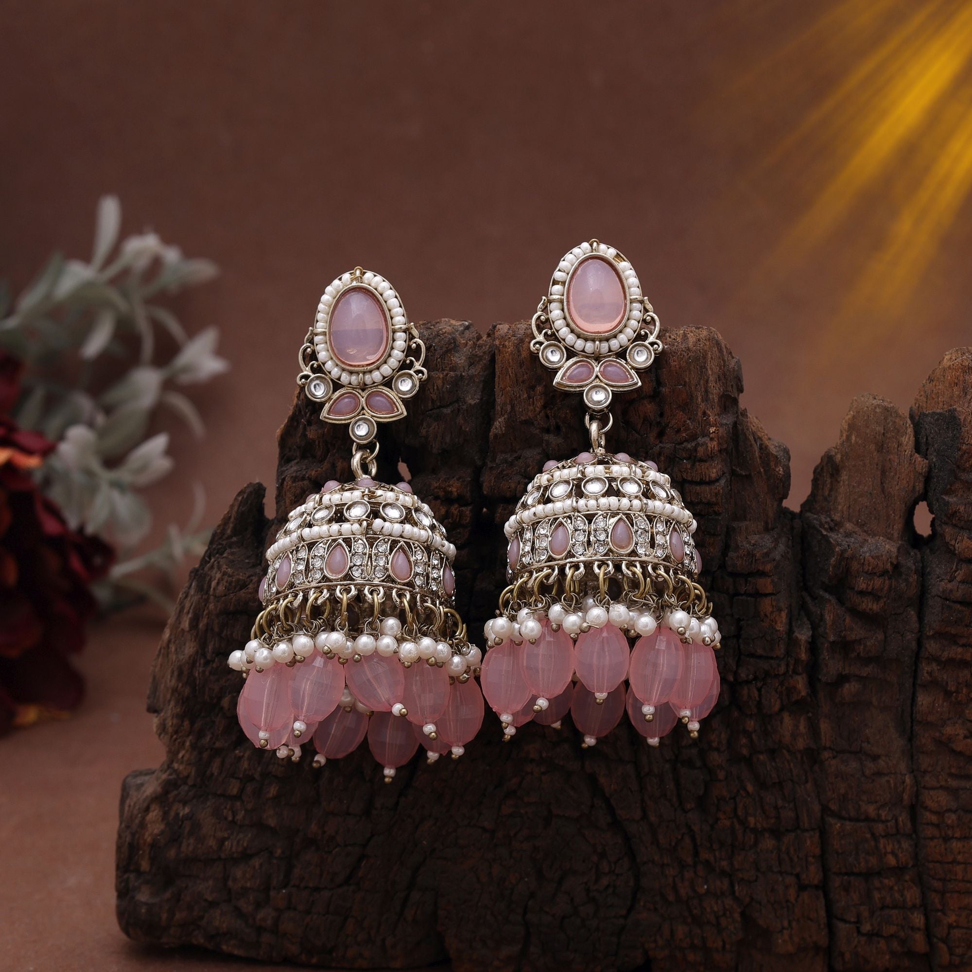 Pink Color Kundan Earrings – Feminine Design