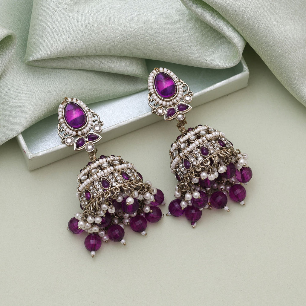 Purple Color Kundan Earrings – Royal Look