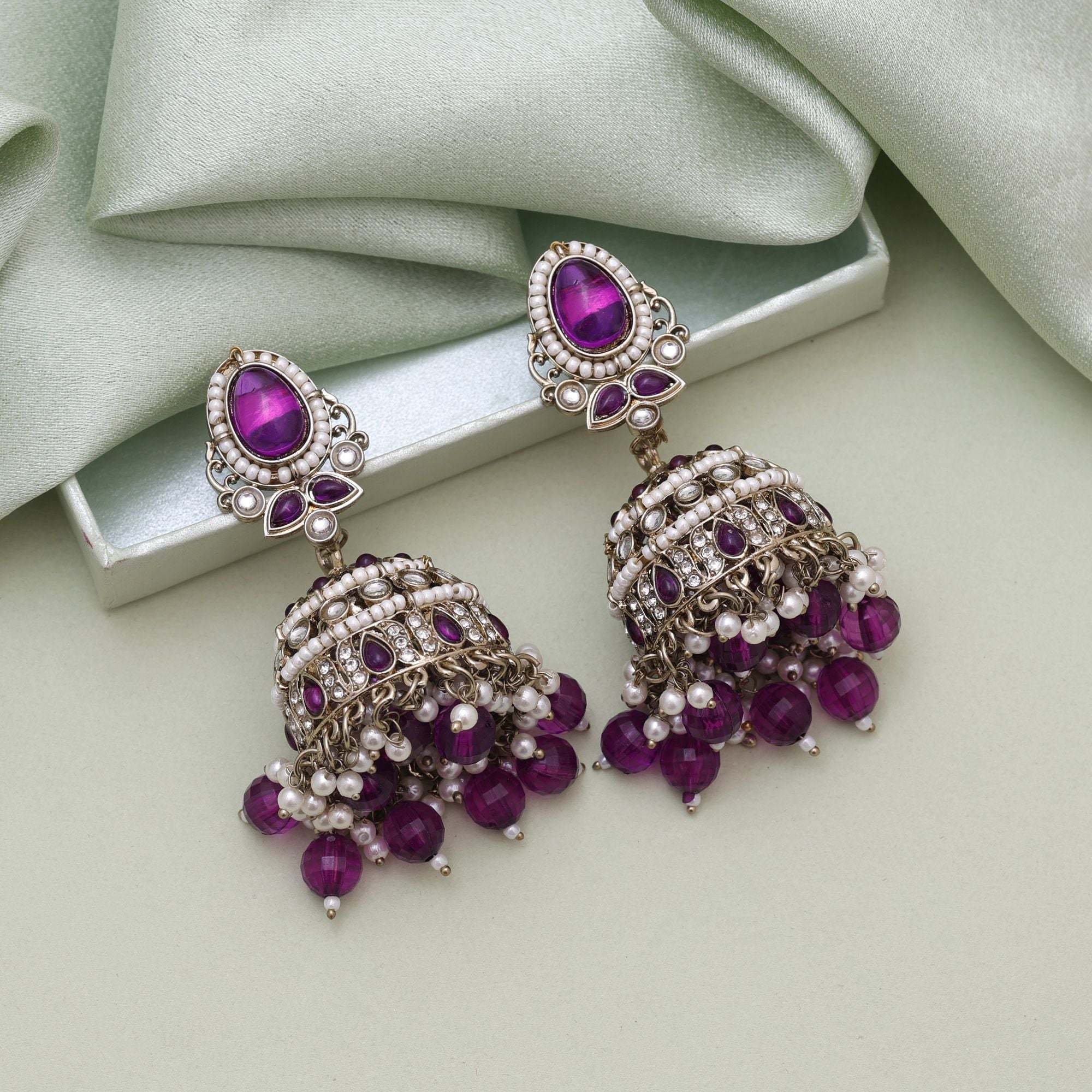 Purple Color Kundan Earrings – Royal Look