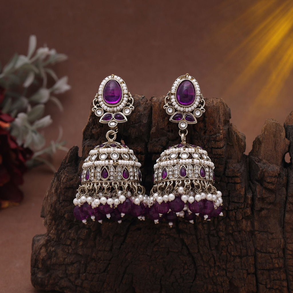 Purple Color Kundan Earrings – Royal Look