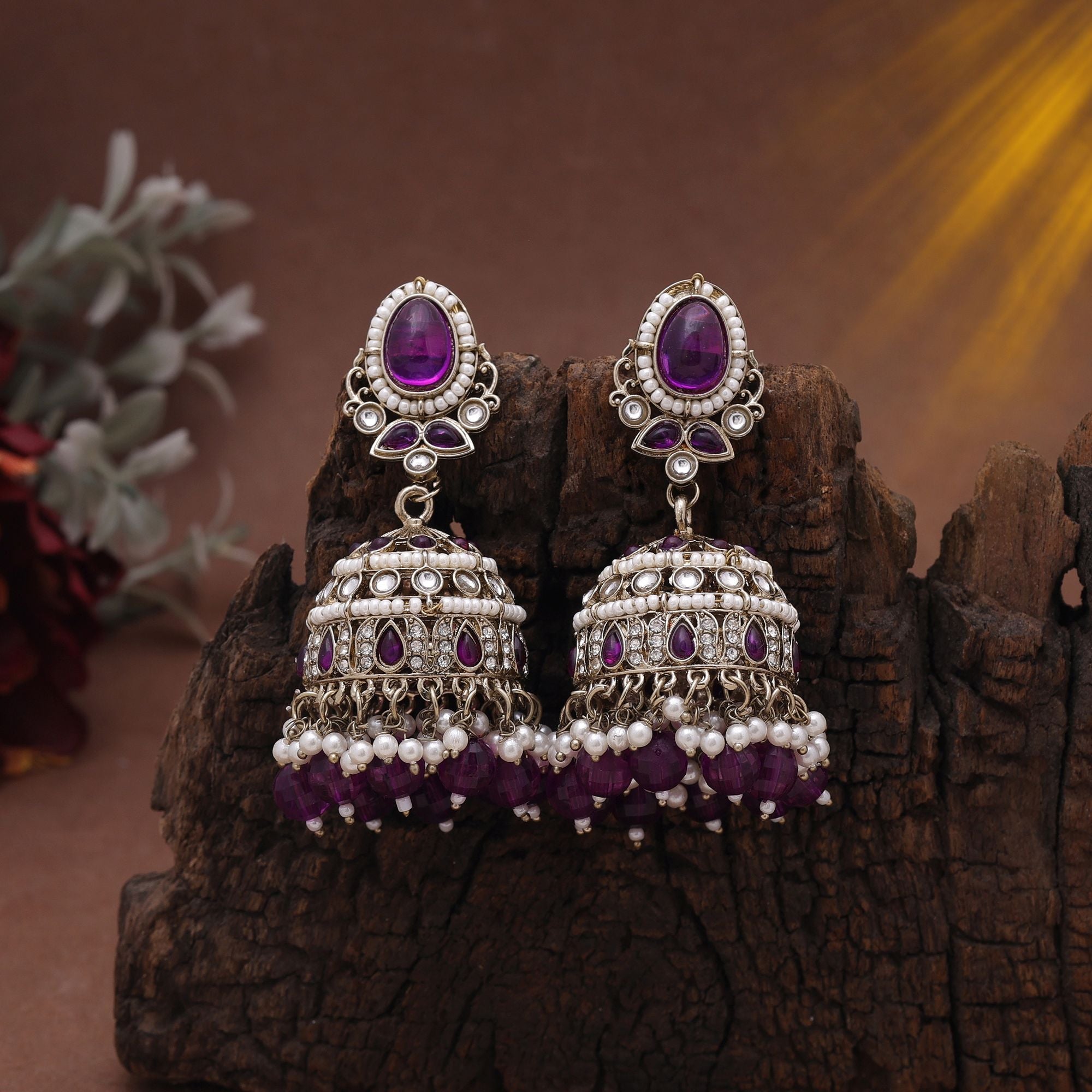 Purple Color Kundan Earrings – Royal Look