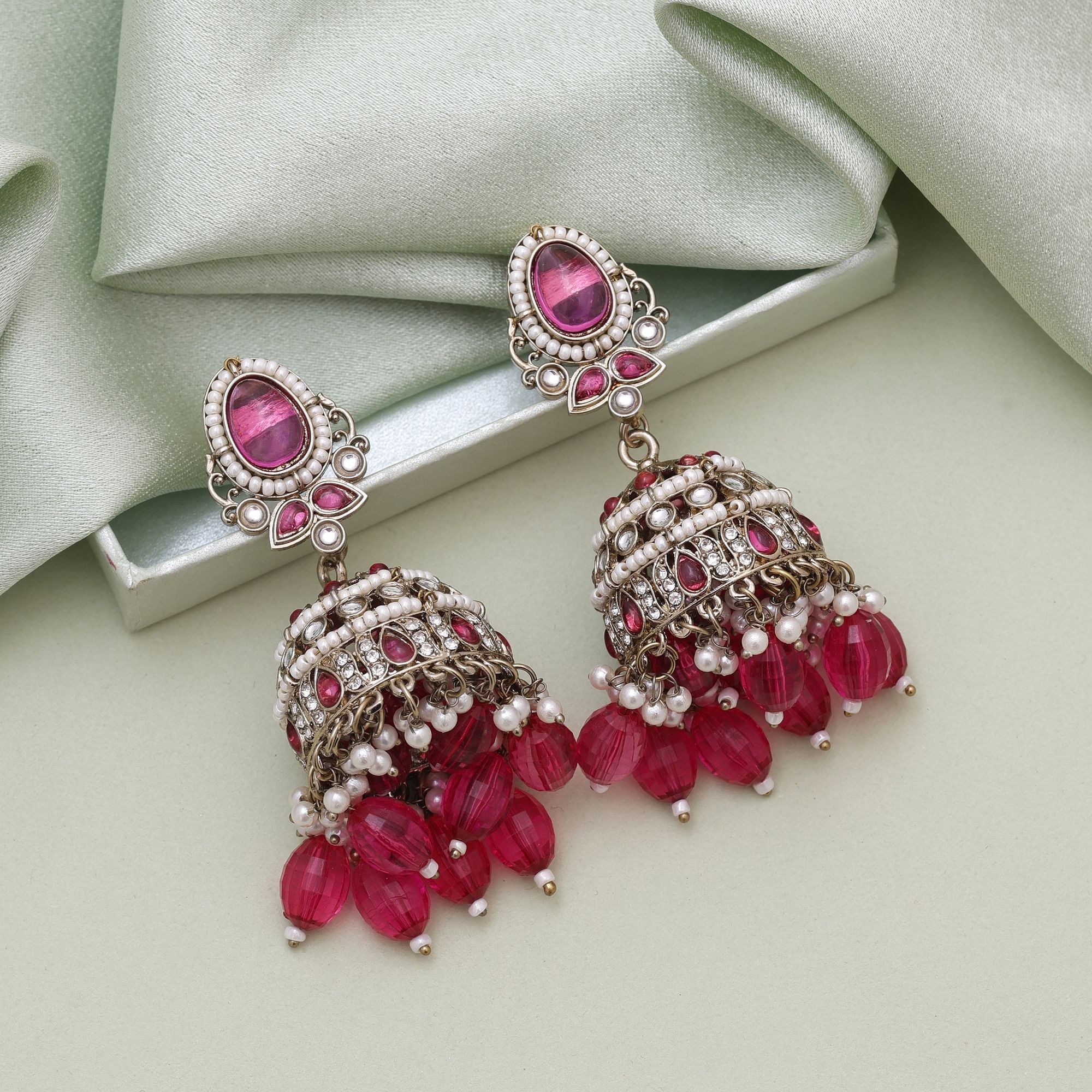 Rani Color Kundan Earrings – Tikka Pair Look