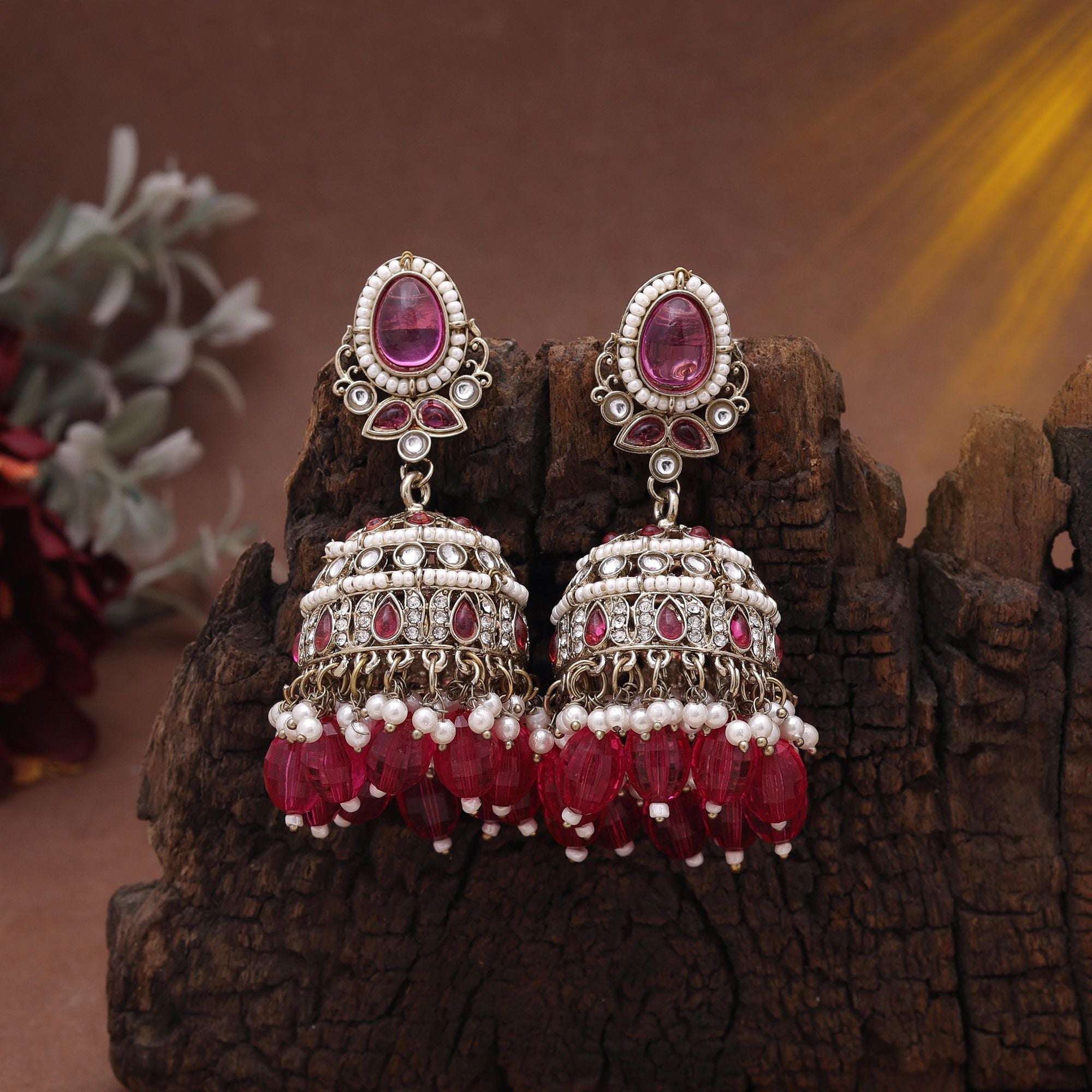 Rani Color Kundan Earrings – Tikka Pair Look