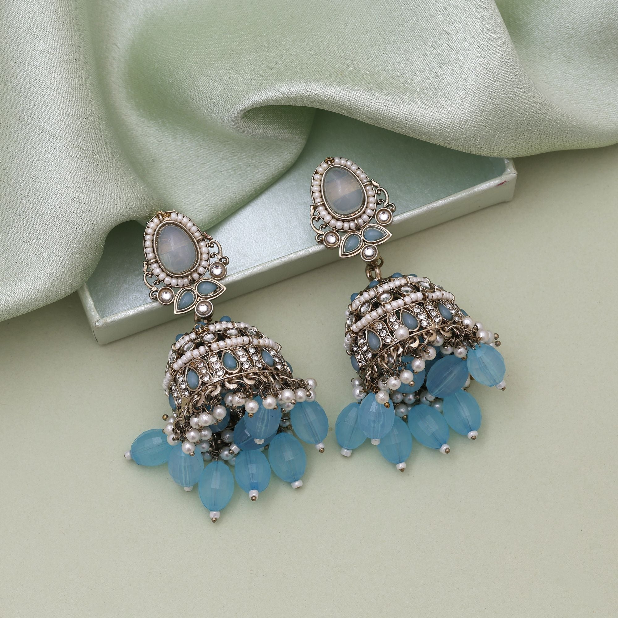 Sky Blue Color Kundan Earrings – Soft Look