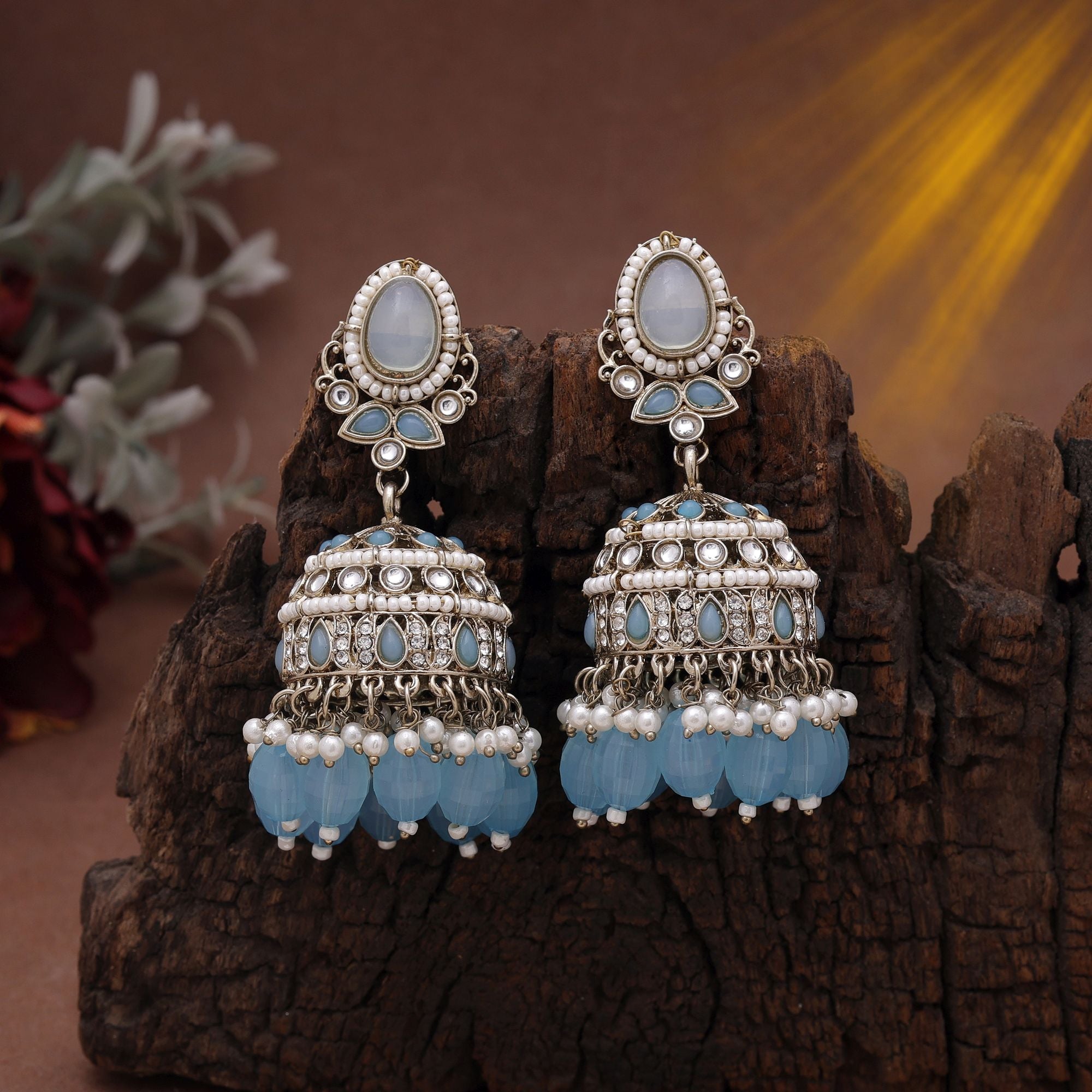 Sky Blue Color Kundan Earrings – Soft Look