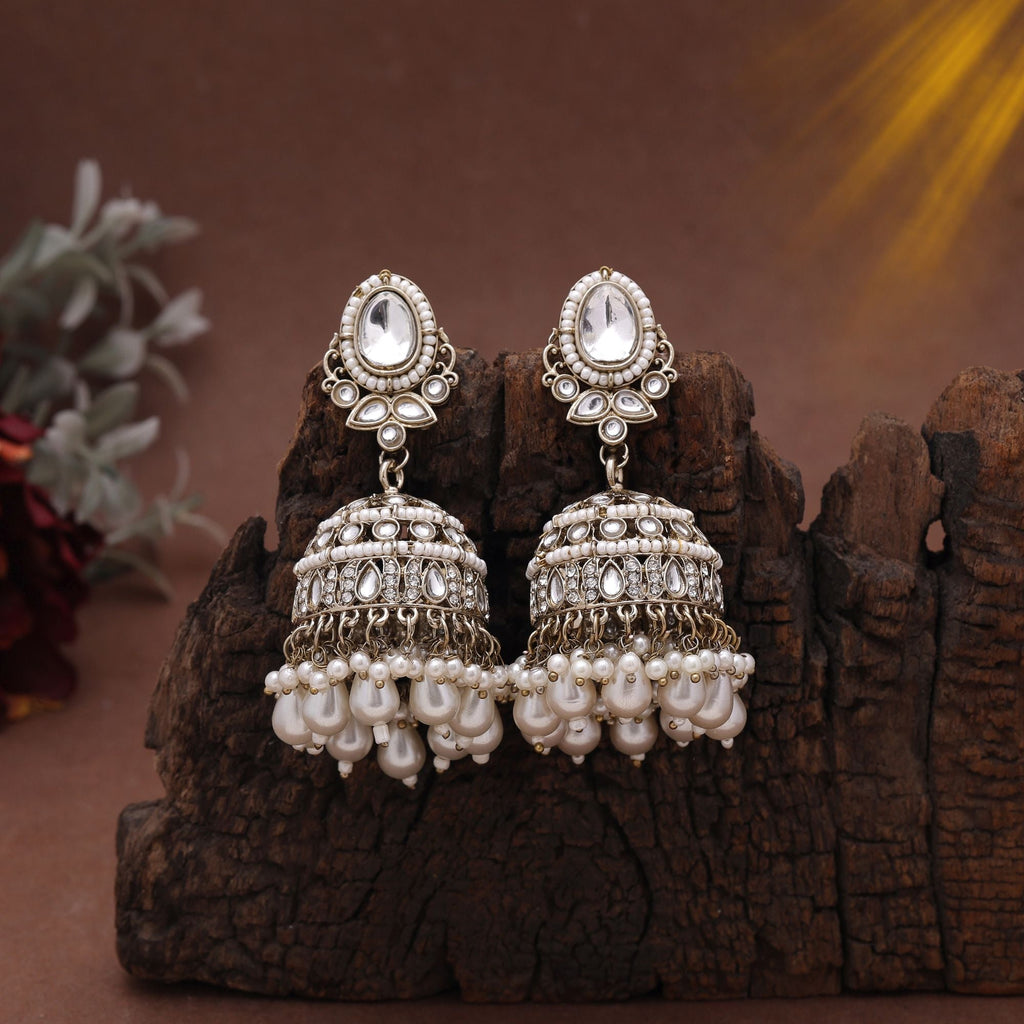 White Color Kundan Earrings – Traditional Look