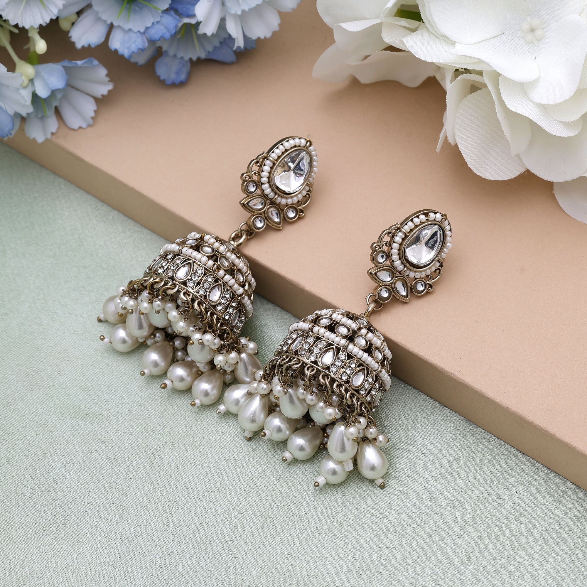 White Color Kundan Earrings – Traditional Look