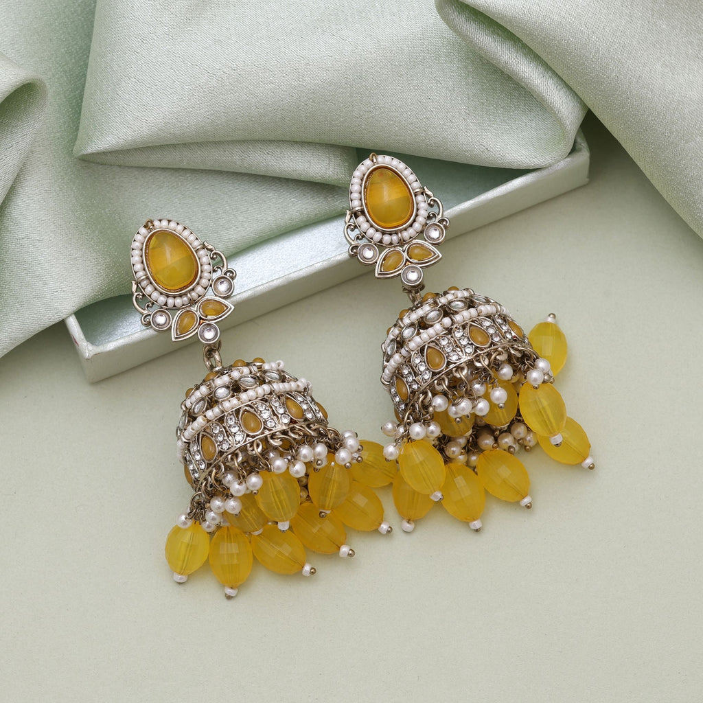 Yellow Color Kundan Earrings – Festive Style