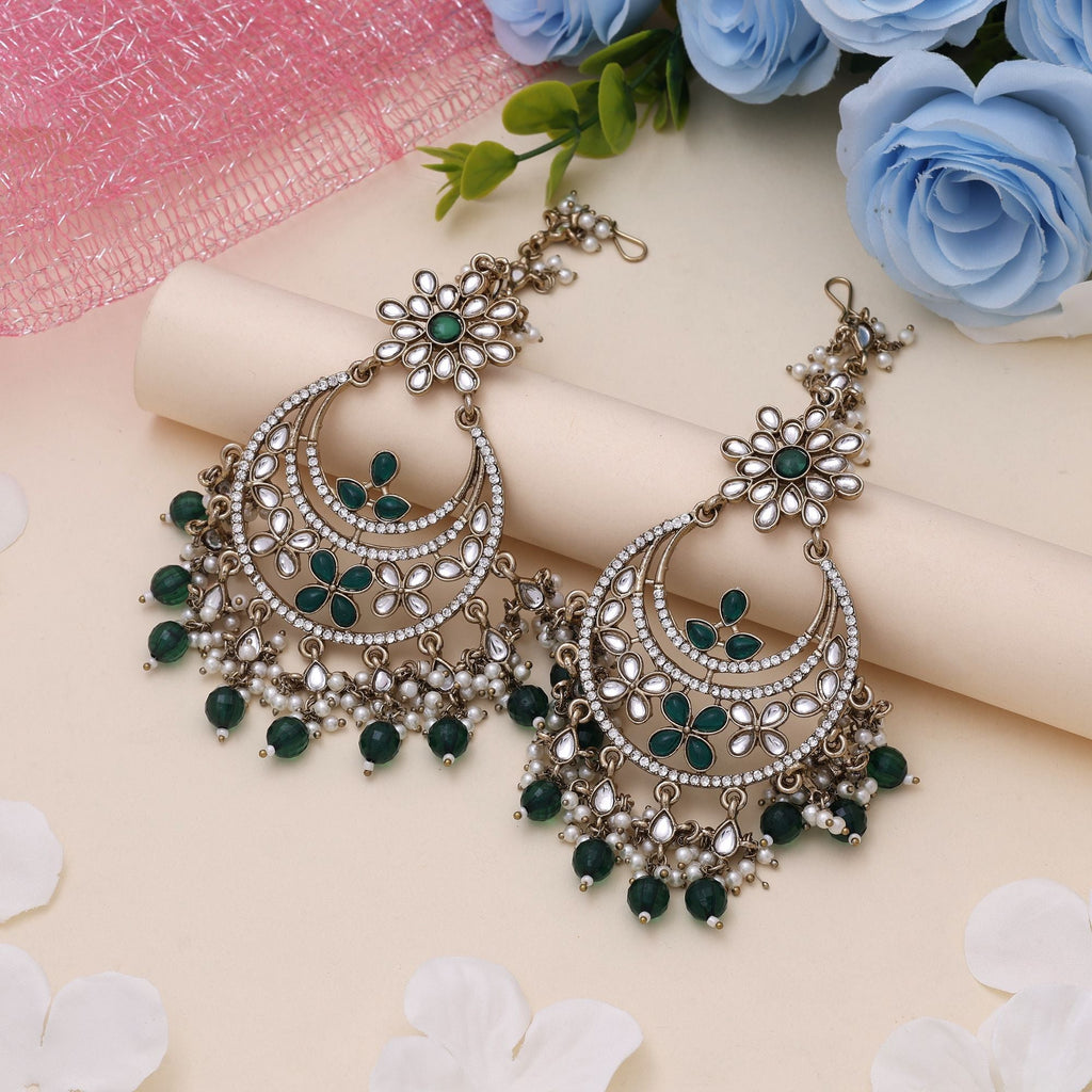 Green Color Kundan Earrings – Ethnic Design