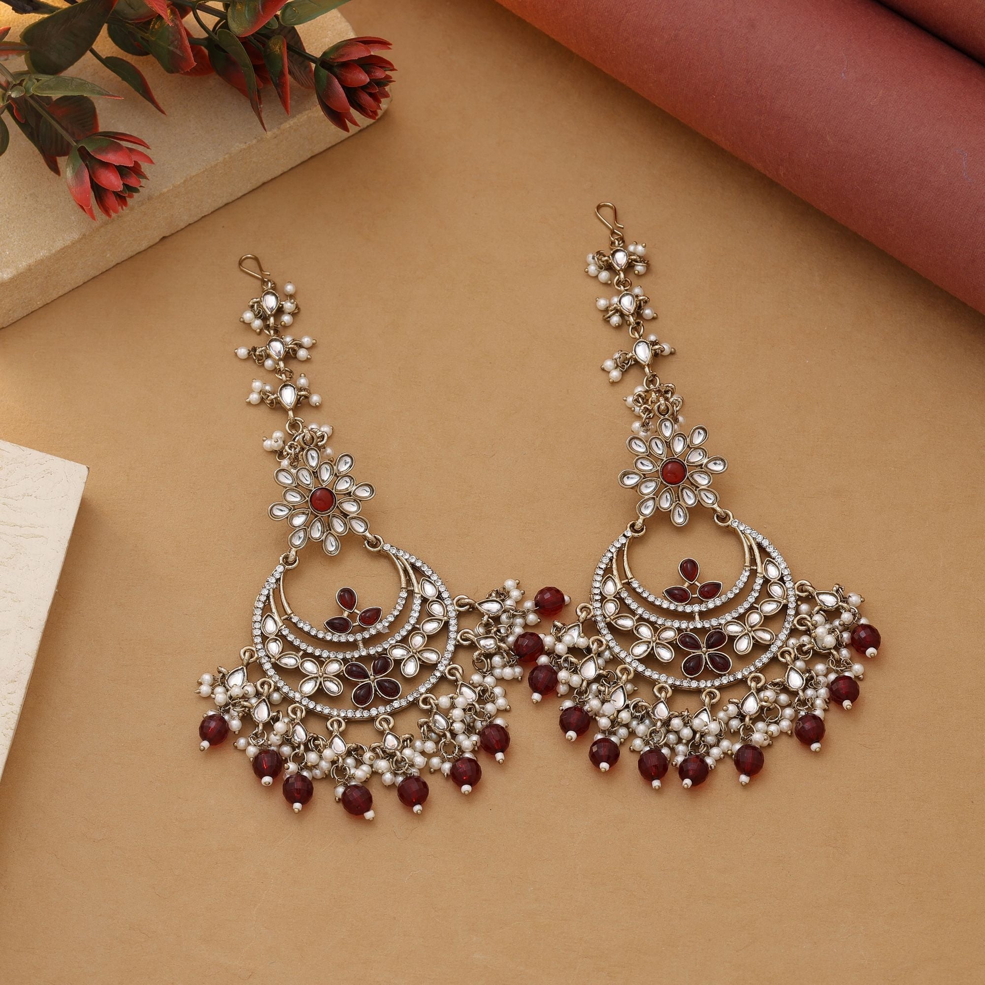 Maroon Color Kundan Earrings – Royal Style