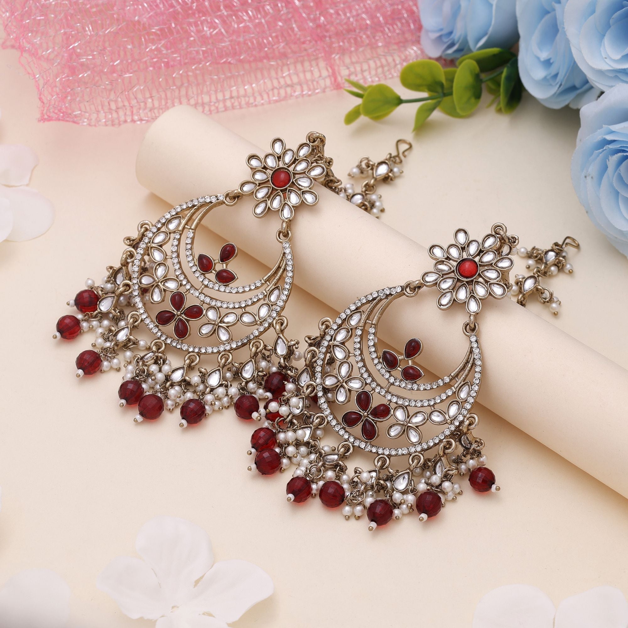 Maroon Color Kundan Earrings – Royal Style